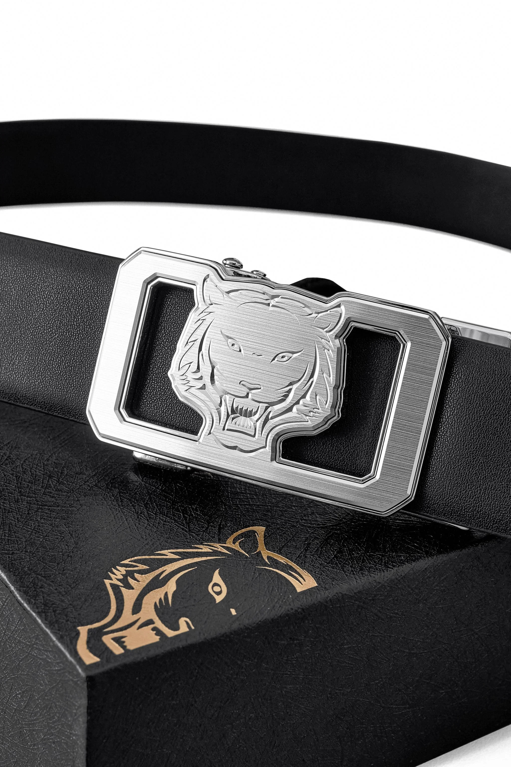 Flat Leather Lion Auto BKL Belt – Silver Ed. SILVER/BLACK - Image 2