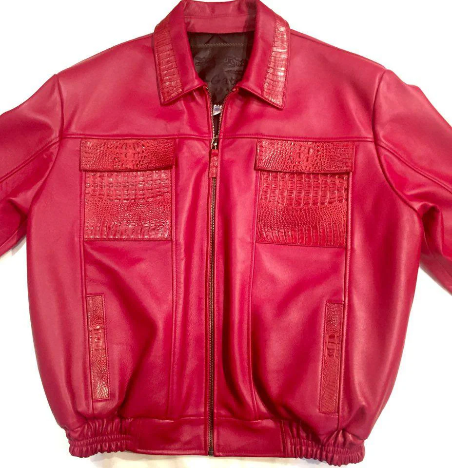 G-Gator Candy Red Alligator/Lambskin Bomber Jacket - Image 2