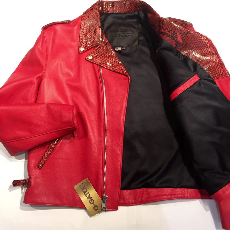 G-Gator Candy Red Diamond Back Python Biker Jacket - Image 2