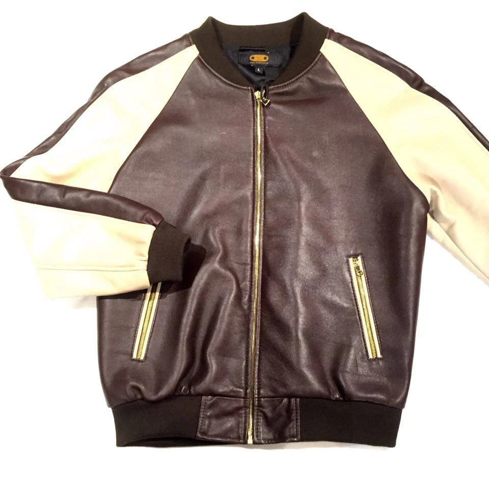 G-Gator Chocolate/Biege Lambskin Varsity Jacket - Image 2