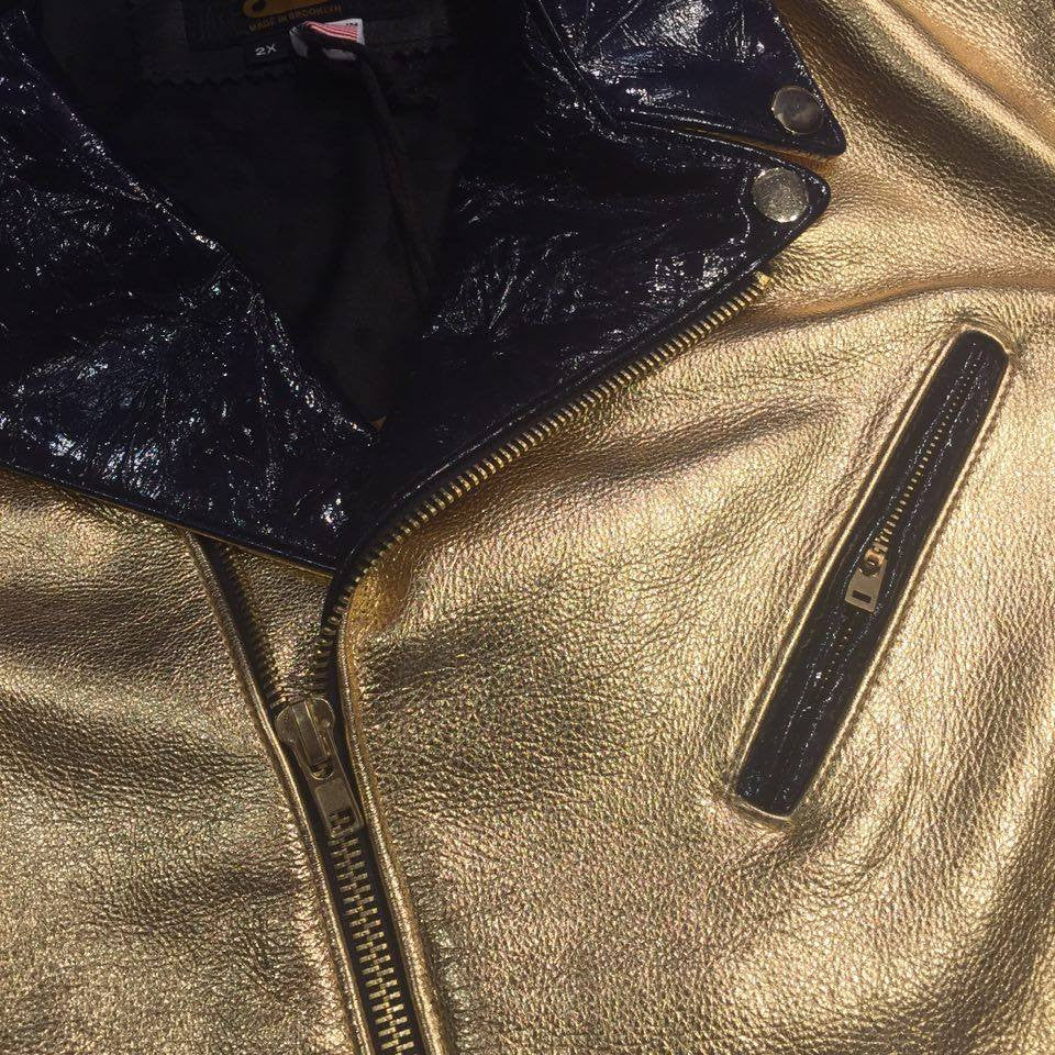 G-Gator Gold/Navy Cowhide/Patent Leather Biker Jacket - Image 3