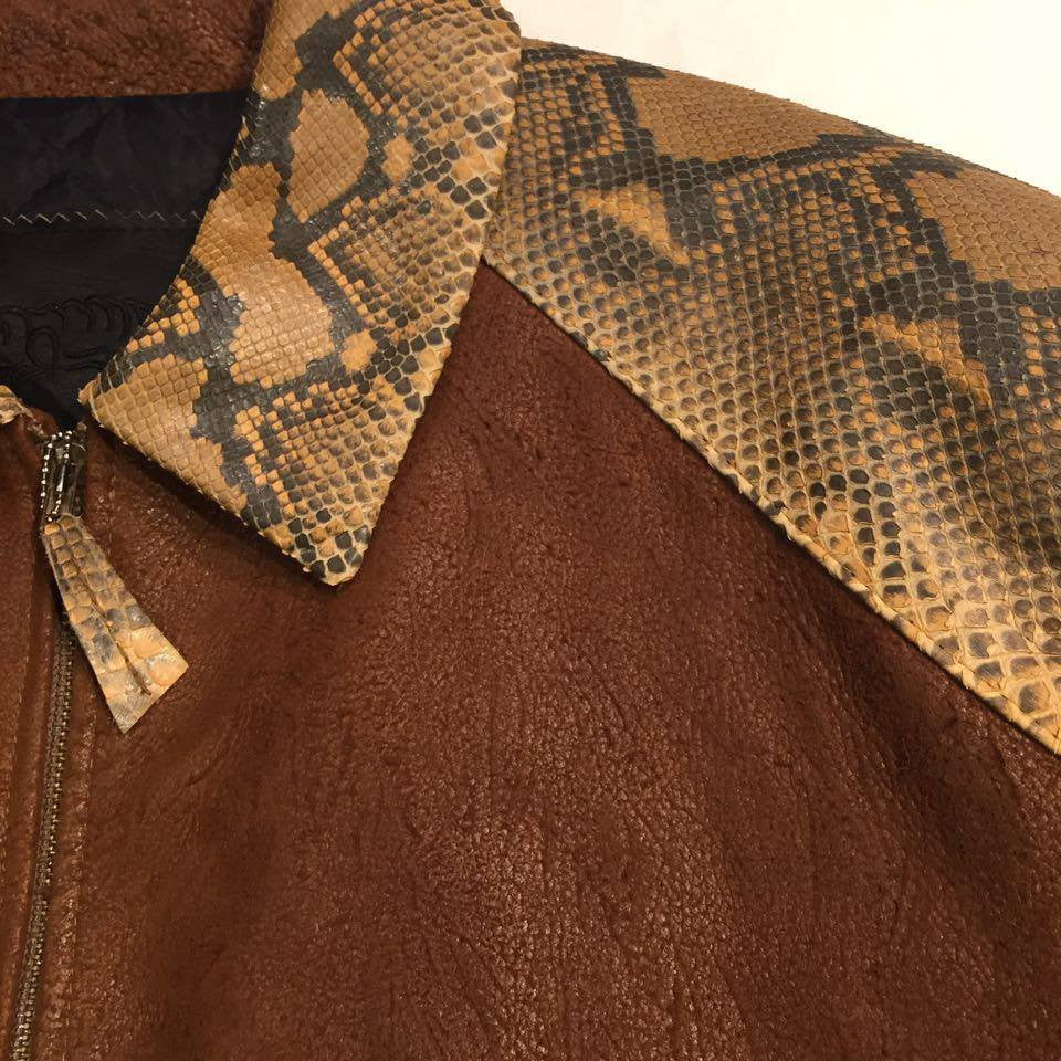 G-Gator Natural Diamond Back Snake/Suede Bomber Jacket