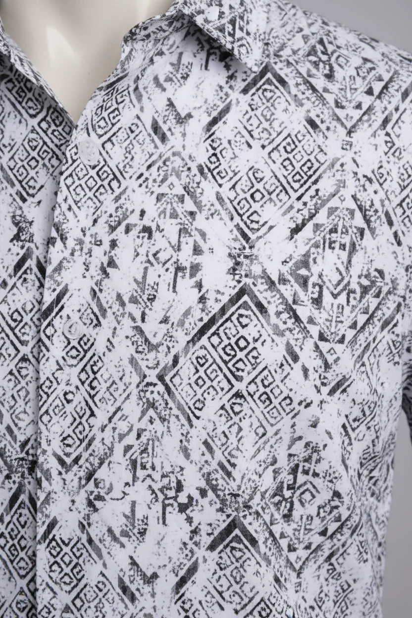 Geometric Cascade SS Shirt WHITE/BLACK - Image 3