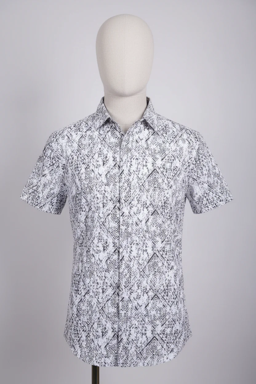 Geometric Cascade SS Shirt WHITE/BLACK - Image 4