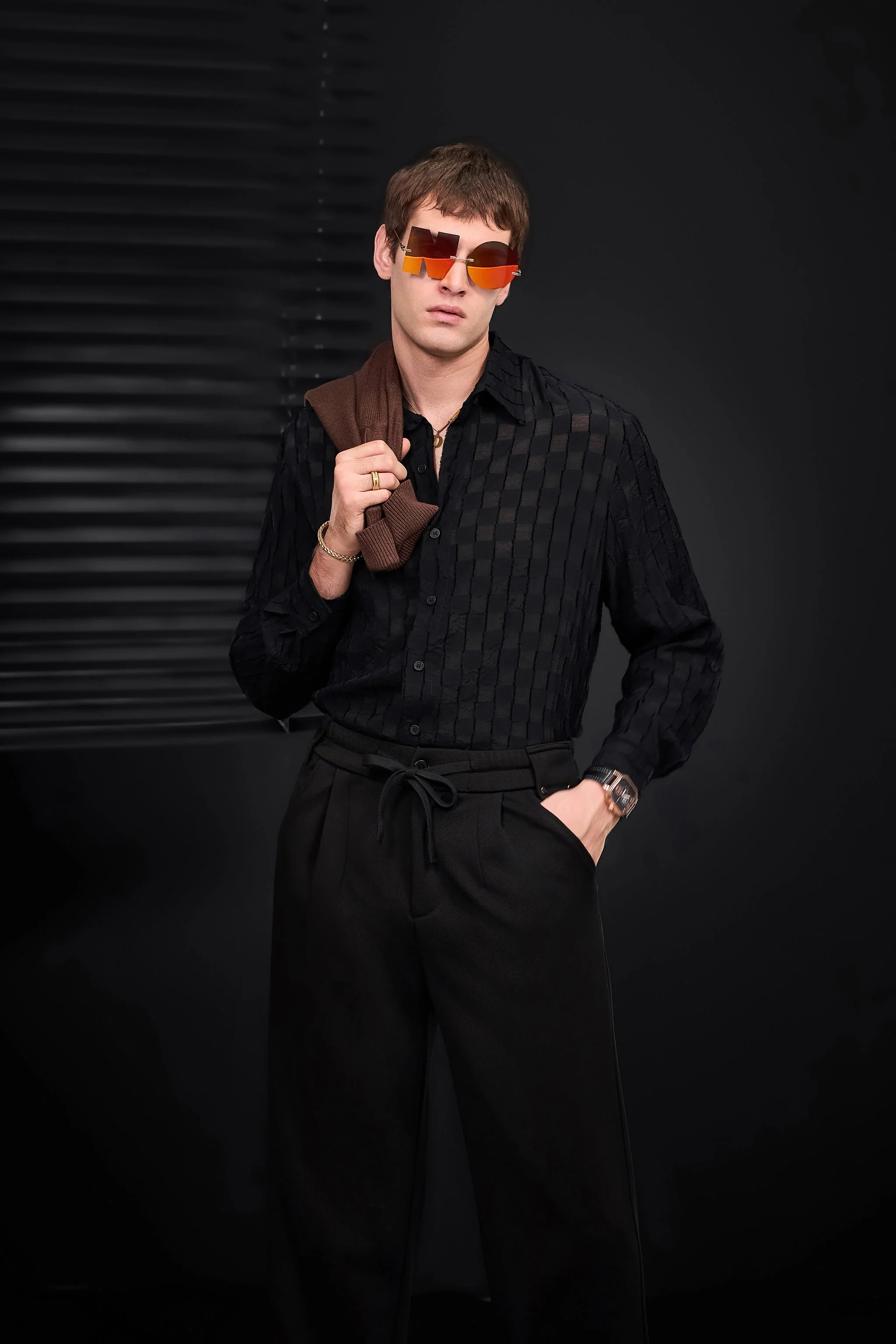 Haven Textured Long Sleeve Shirt BLACK - Image 14