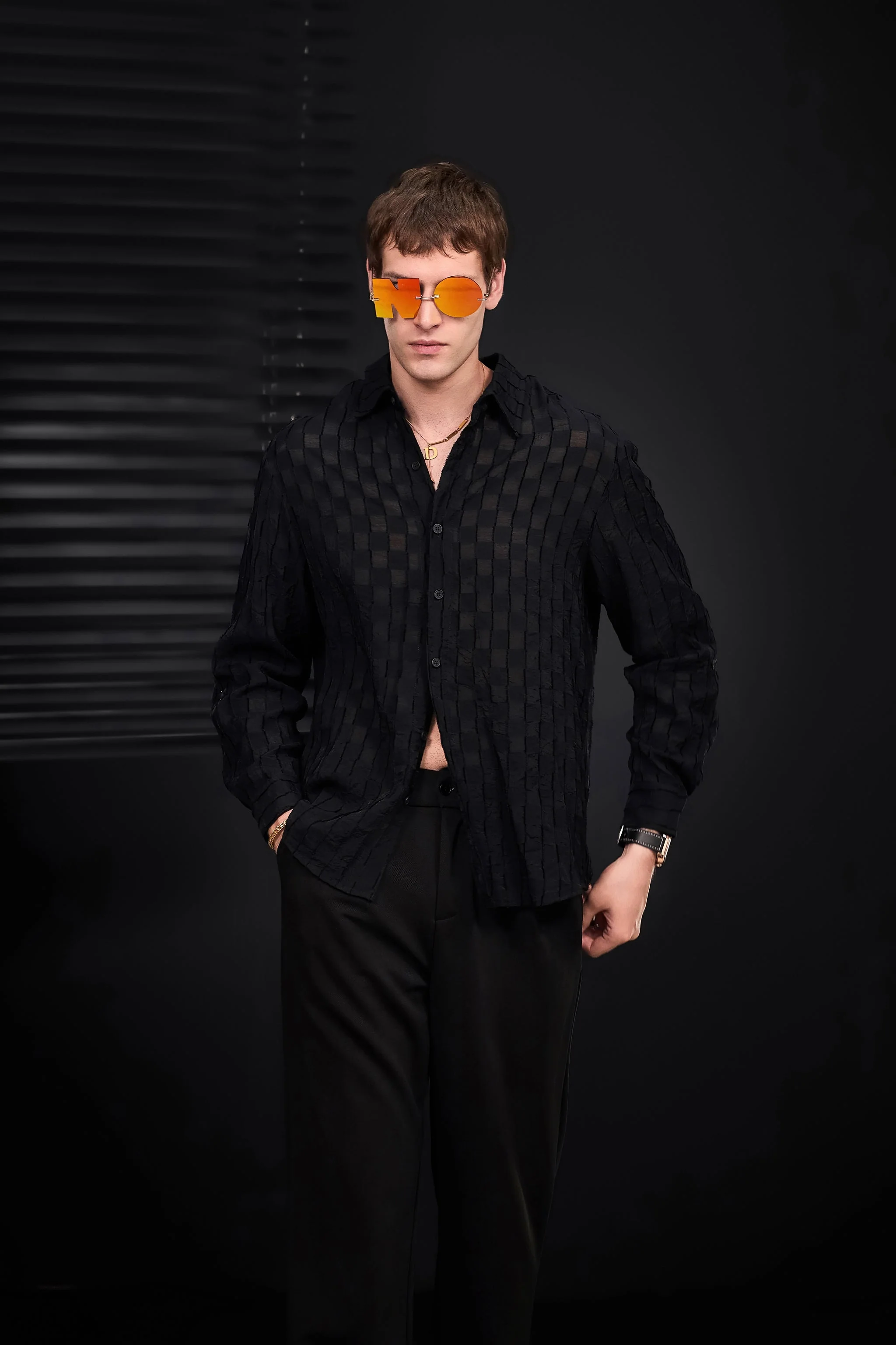 Haven Textured Long Sleeve Shirt BLACK - Image 2