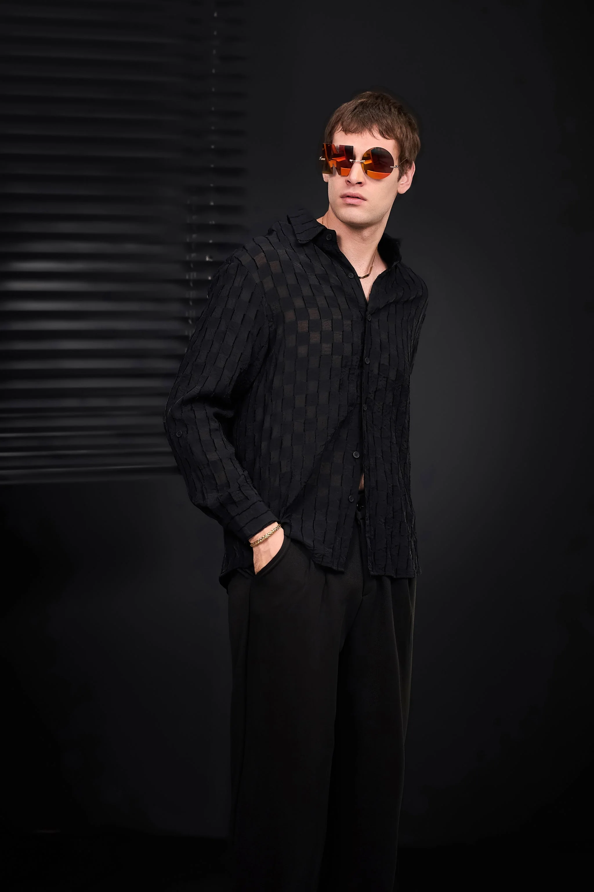 Haven Textured Long Sleeve Shirt BLACK - Image 9