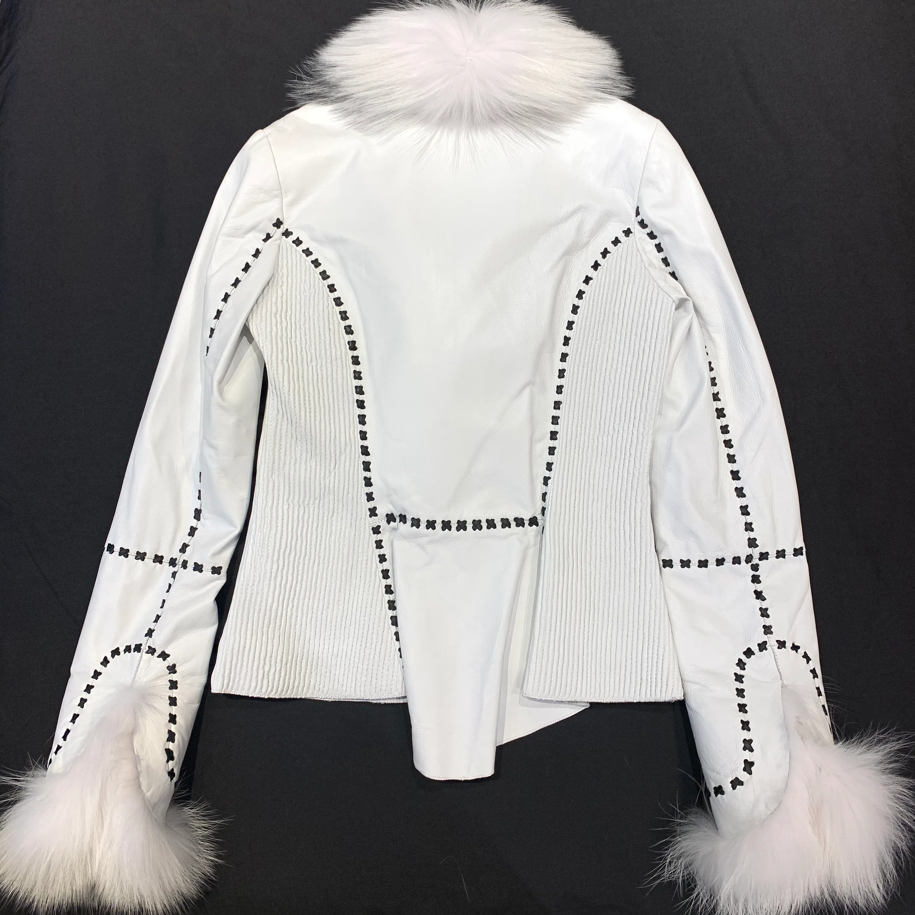 Hoss Couture White Fox Leather Stitched Jacket - Image 2