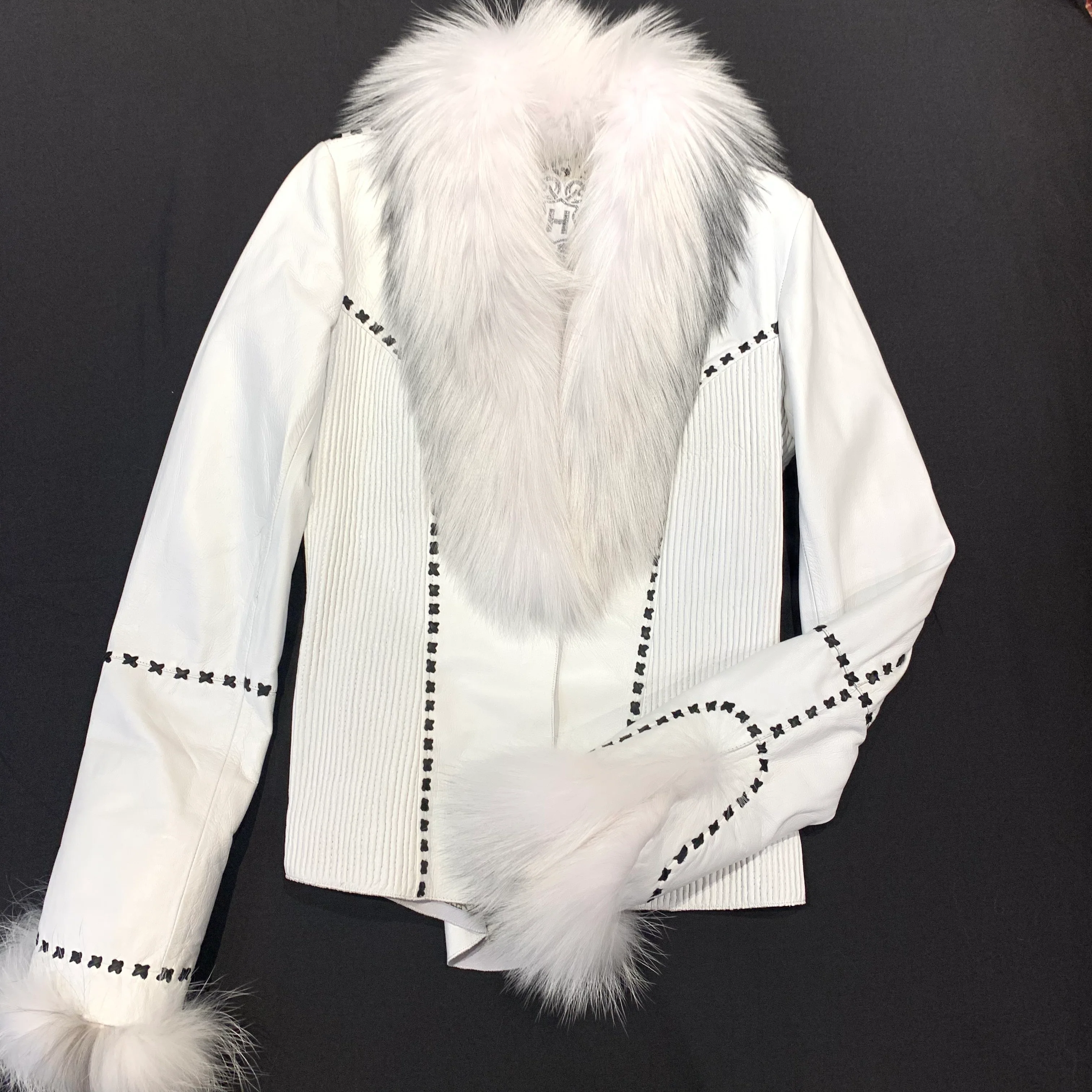 Hoss Couture White Fox Leather Stitched Jacket - Image 4