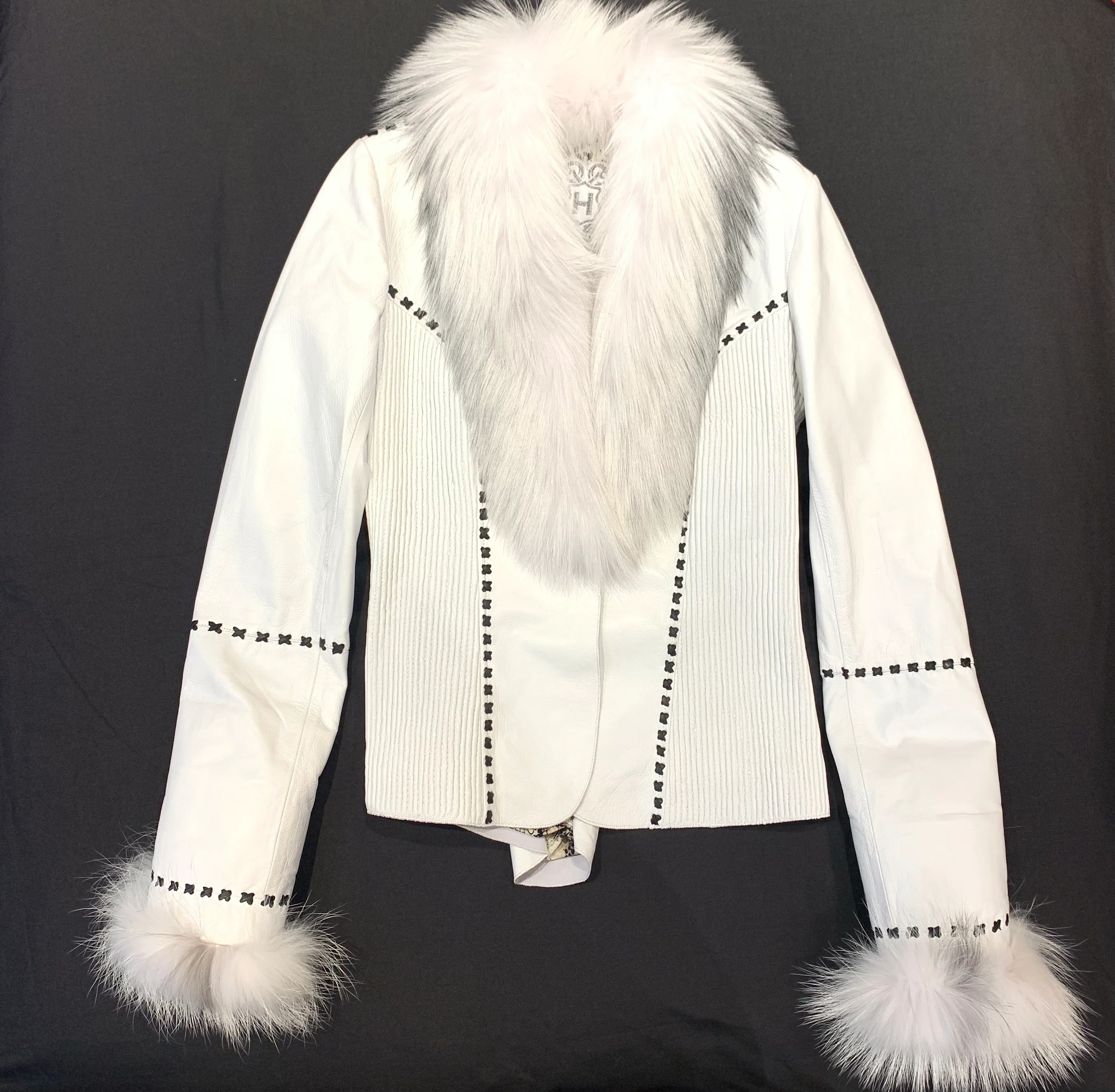 Hoss Couture White Fox Leather Stitched Jacket - Image 5