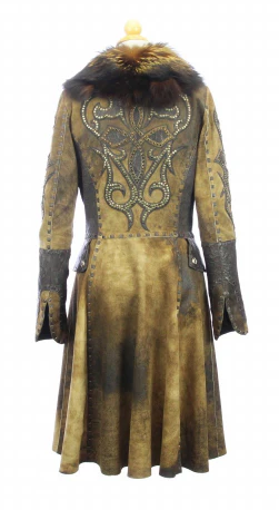 Hoss Couture Women's Natural Suede Fox Fur Swarovski Crystal Trench Coat - Image 3