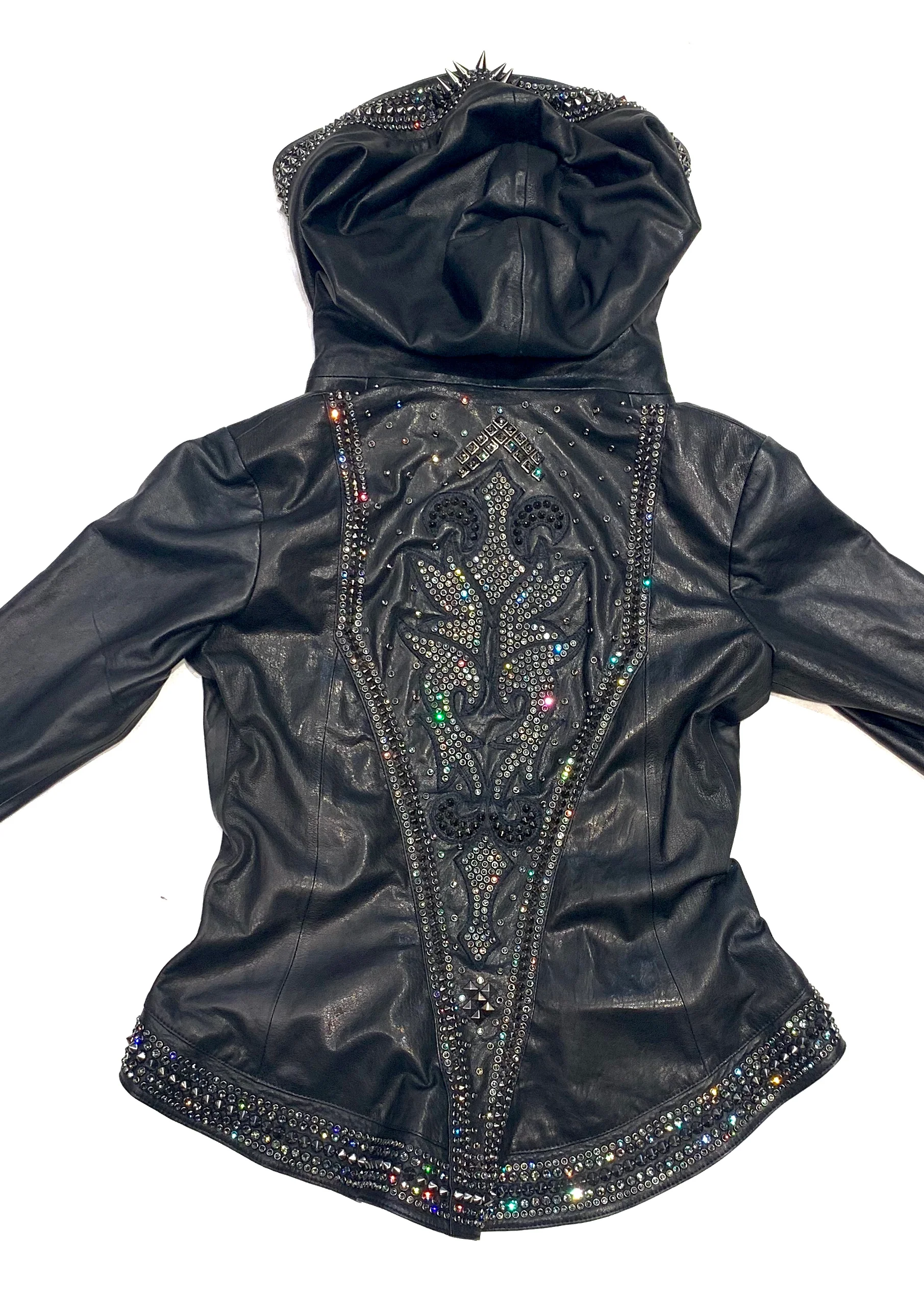 Hoss Couture Women's Swarovski Lambskin Leaf Studded Moto Jacket - Image 10
