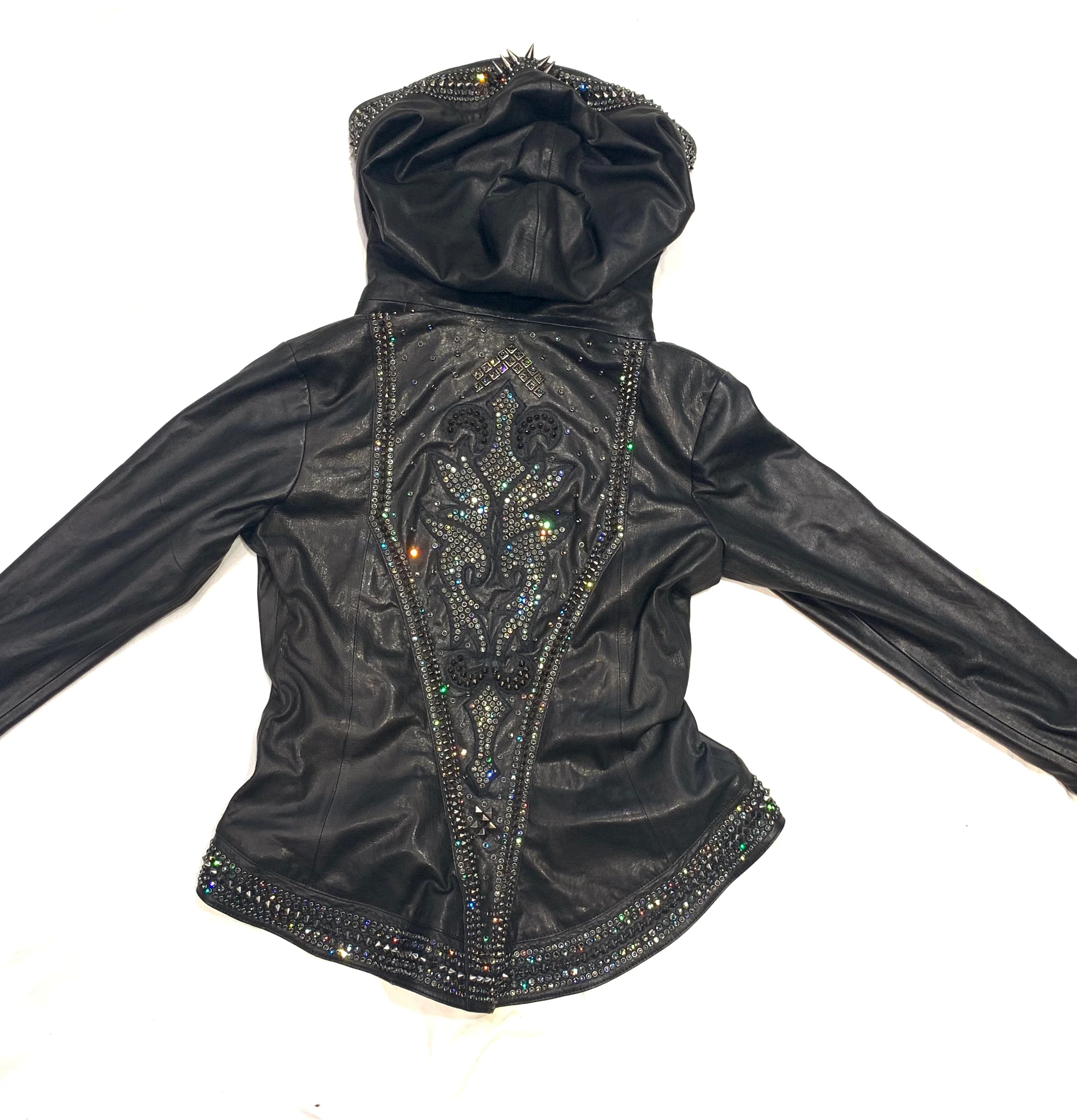 Hoss Couture Women's Swarovski Lambskin Leaf Studded Moto Jacket - Image 11
