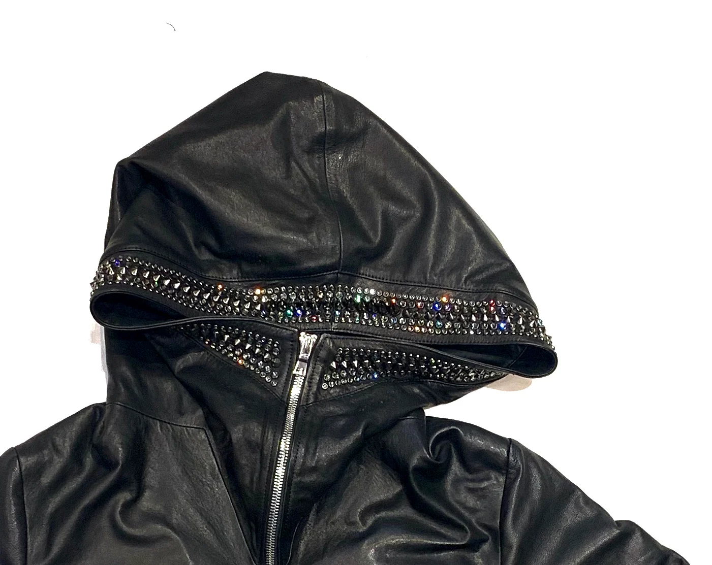 Hoss Couture Women's Swarovski Lambskin Leaf Studded Moto Jacket - Image 12