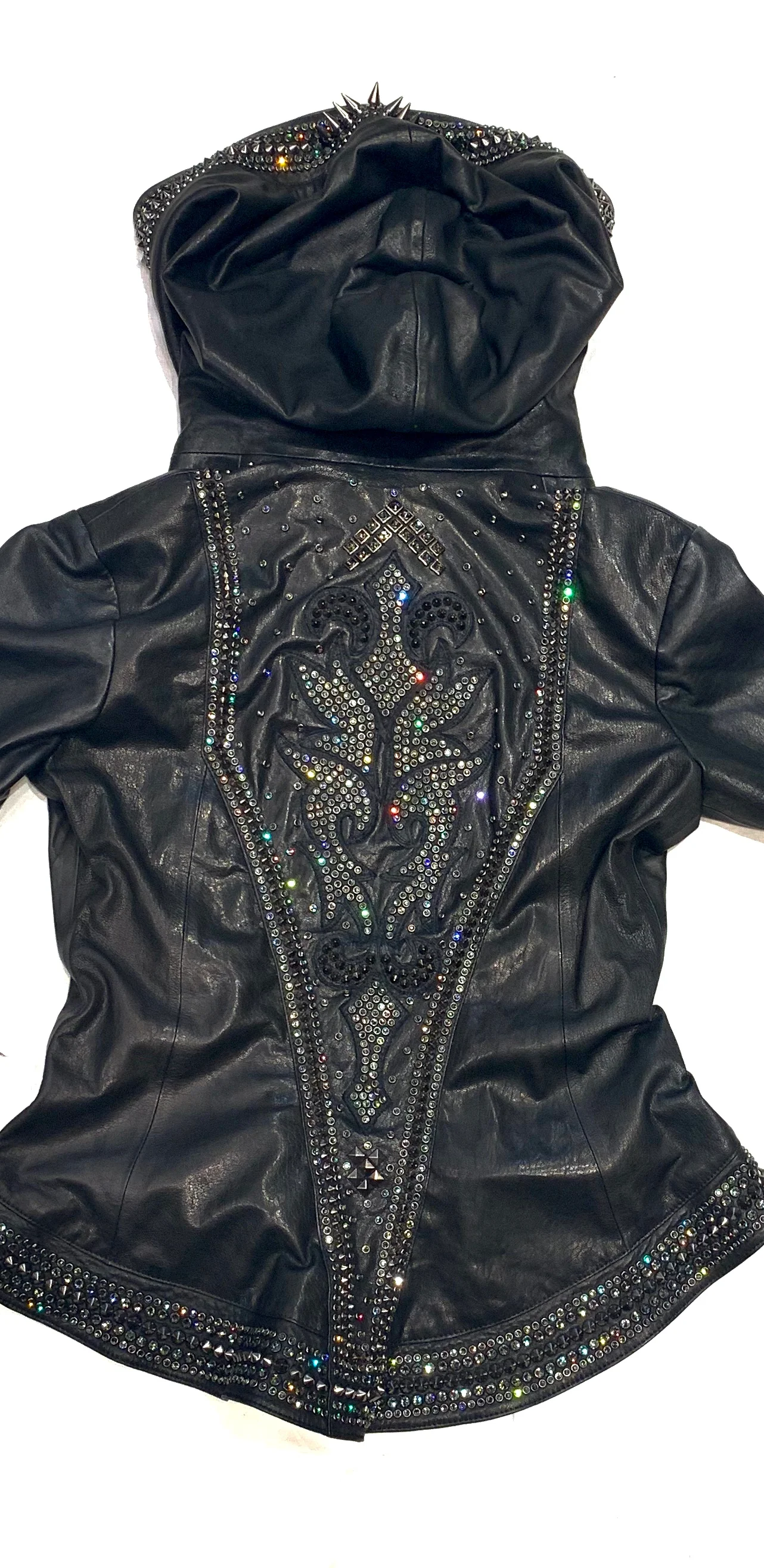Hoss Couture Women's Swarovski Lambskin Leaf Studded Moto Jacket - Image 14