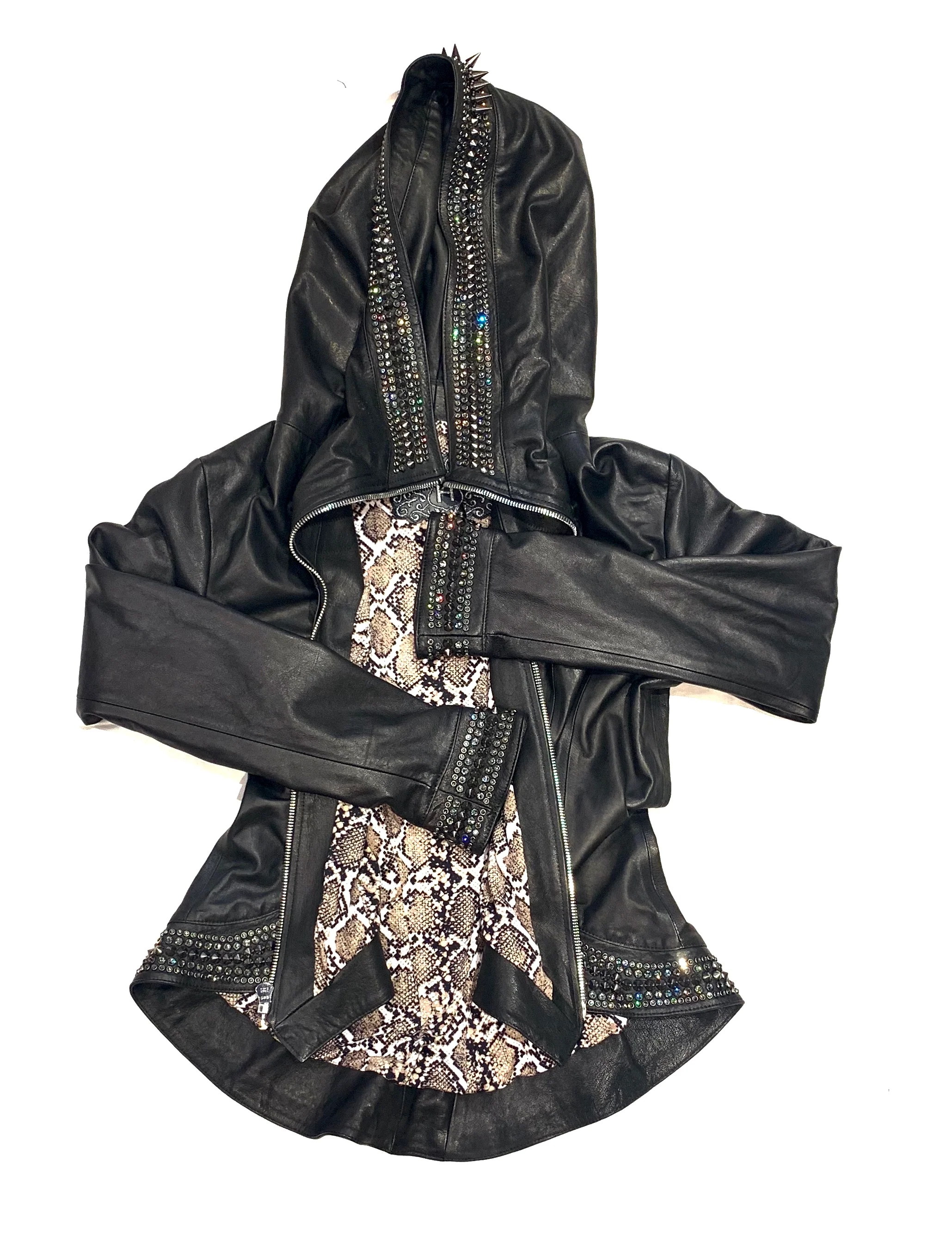 Hoss Couture Women's Swarovski Lambskin Leaf Studded Moto Jacket - Image 15
