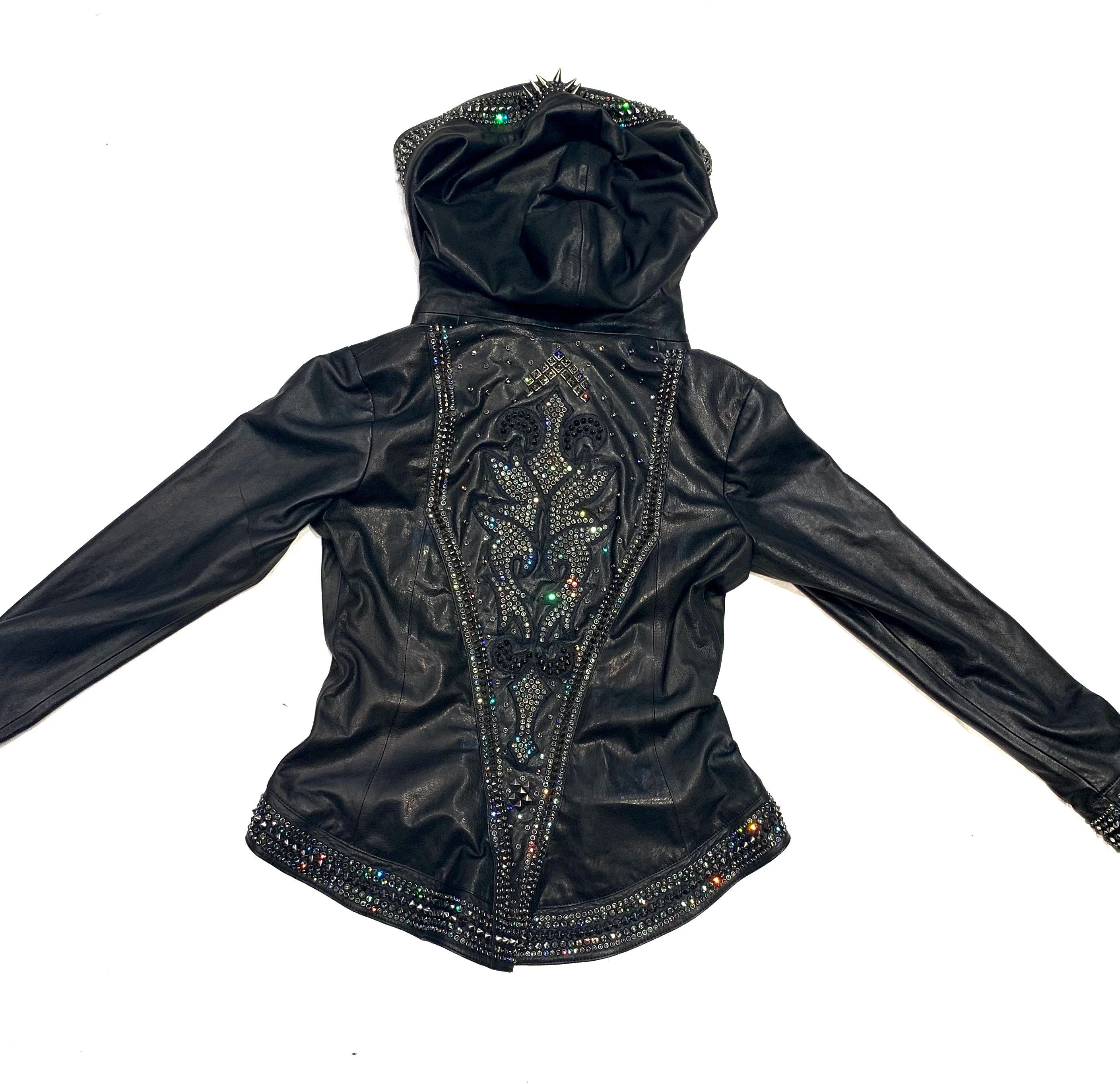 Hoss Couture Women's Swarovski Lambskin Leaf Studded Moto Jacket - Image 16