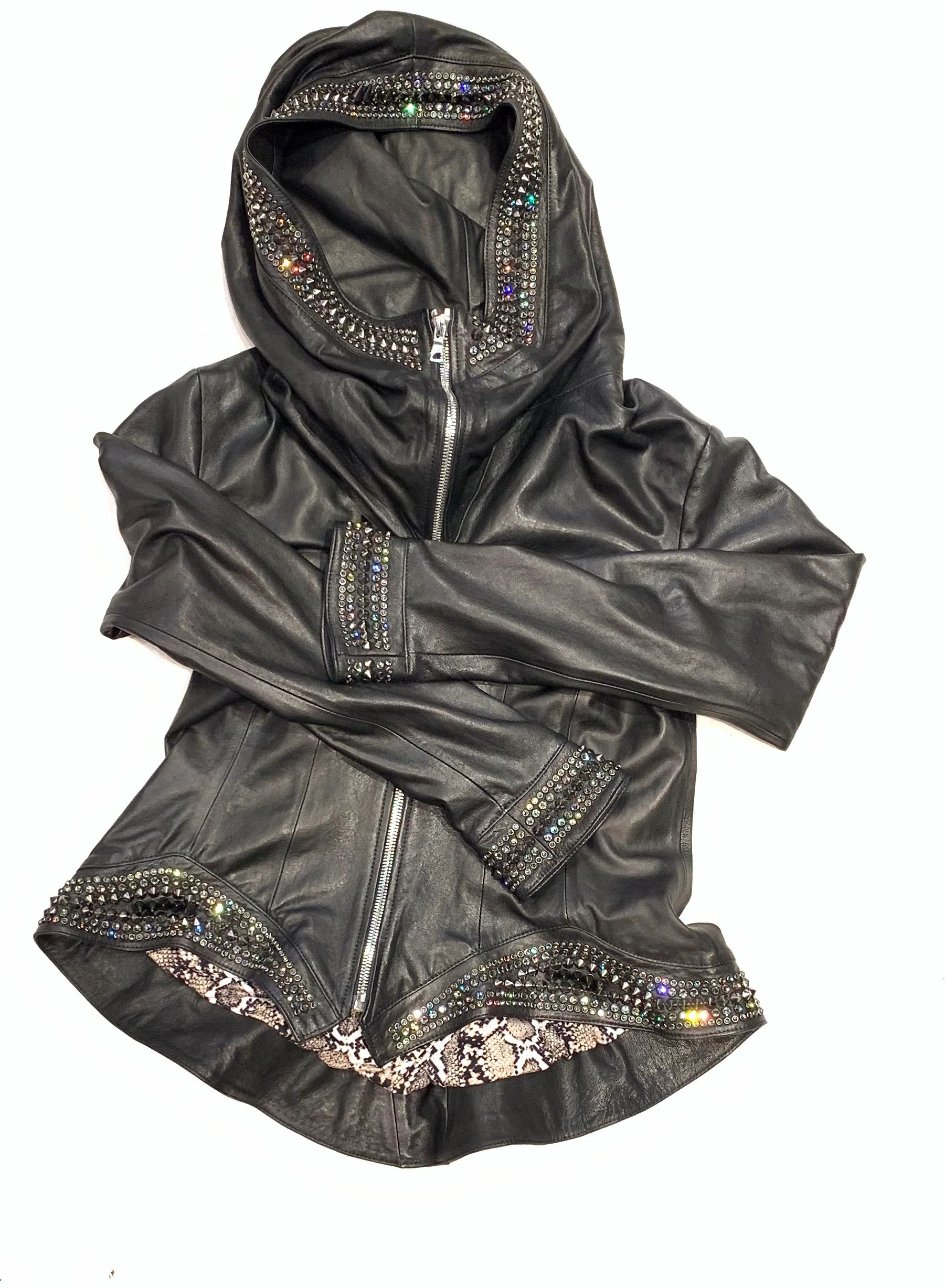 Hoss Couture Women's Swarovski Lambskin Leaf Studded Moto Jacket - Image 4