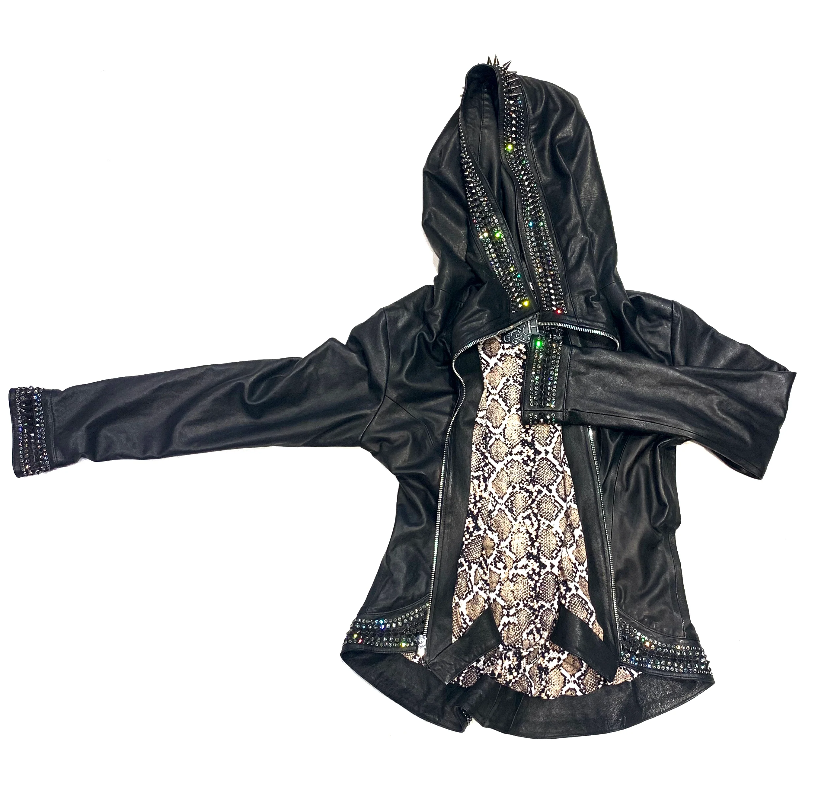 Hoss Couture Women's Swarovski Lambskin Leaf Studded Moto Jacket - Image 6