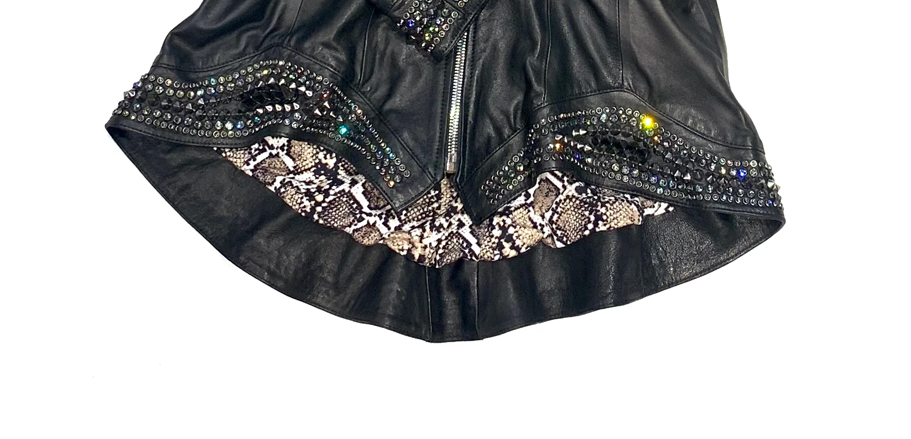 Hoss Couture Women's Swarovski Lambskin Leaf Studded Moto Jacket - Image 7