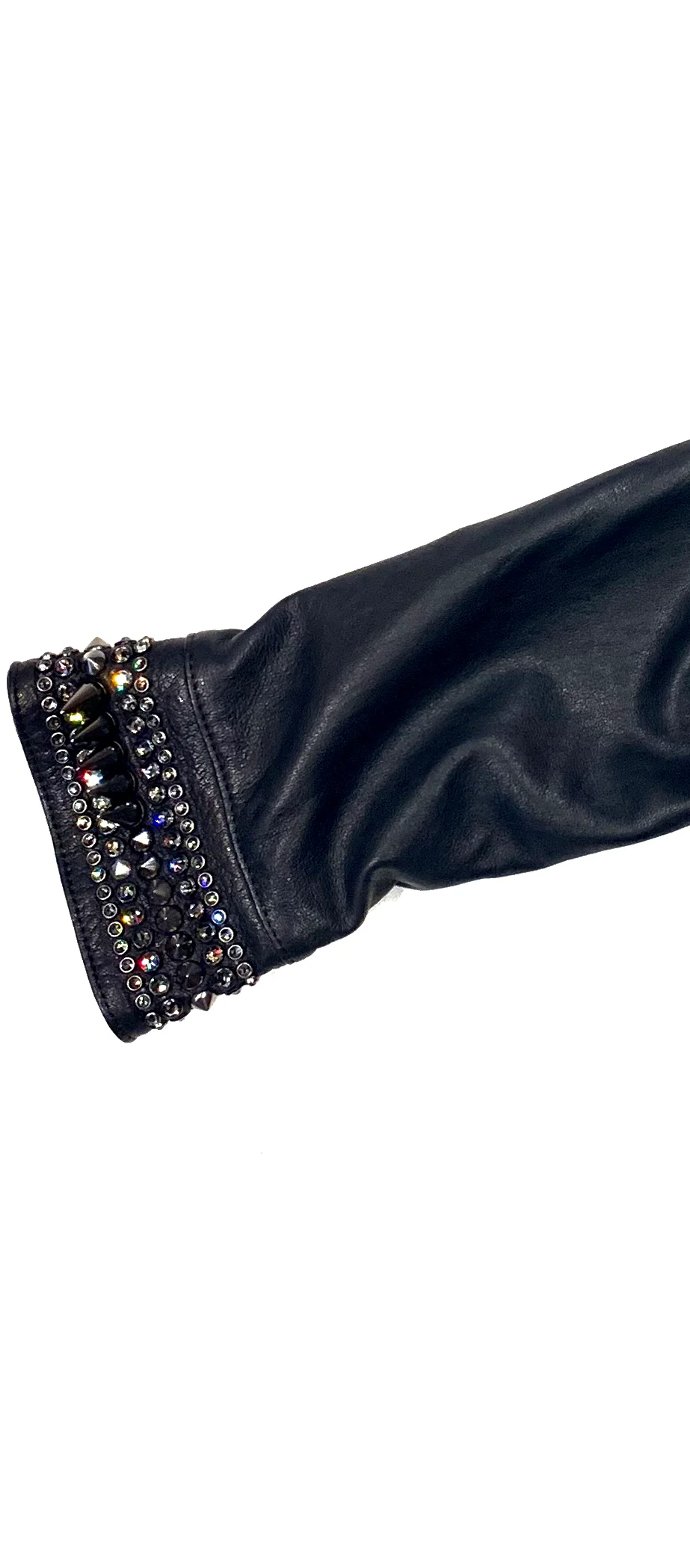 Hoss Couture Women's Swarovski Lambskin Leaf Studded Moto Jacket - Image 8