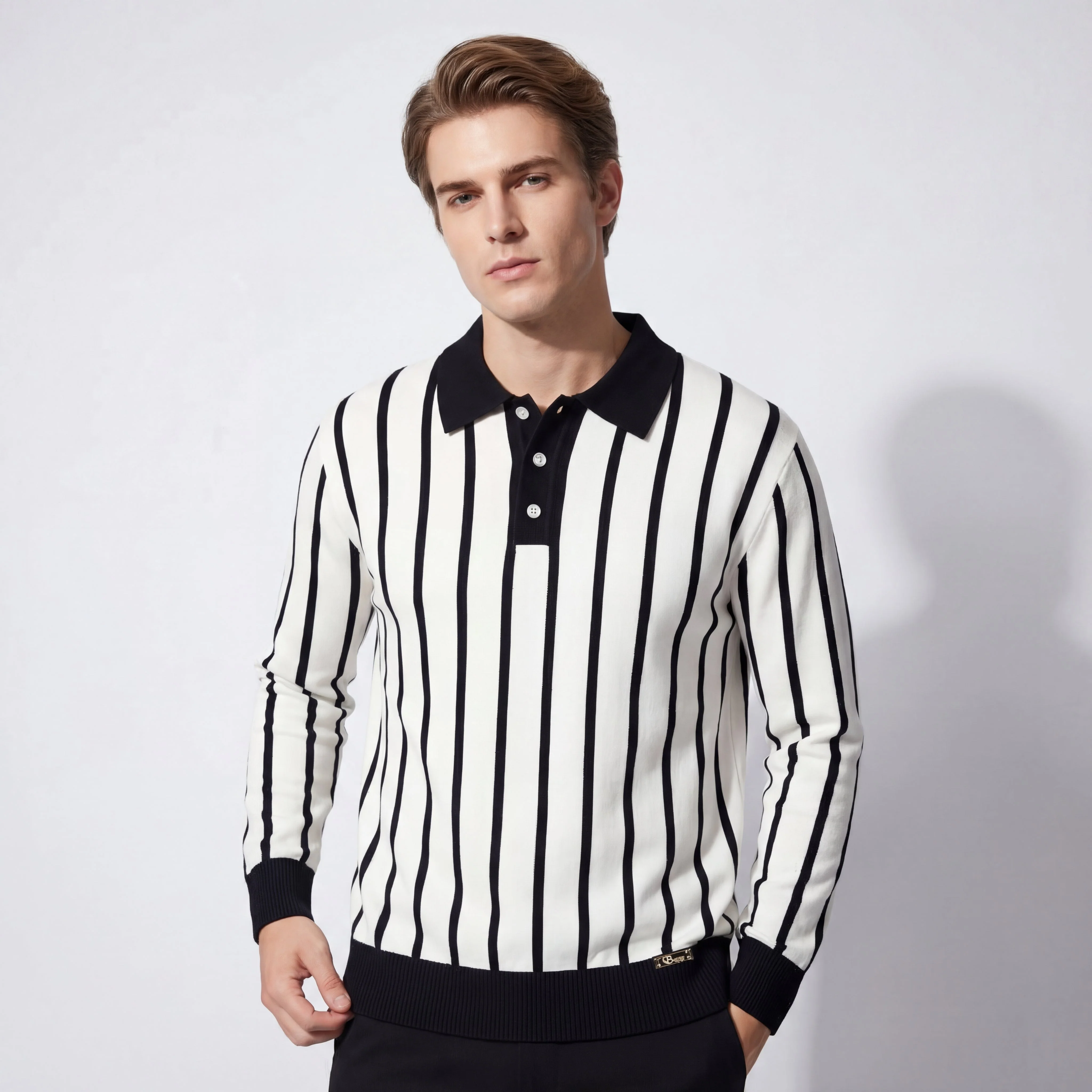 Imperial Stripe Knit Polo LS WHITE - Image 2