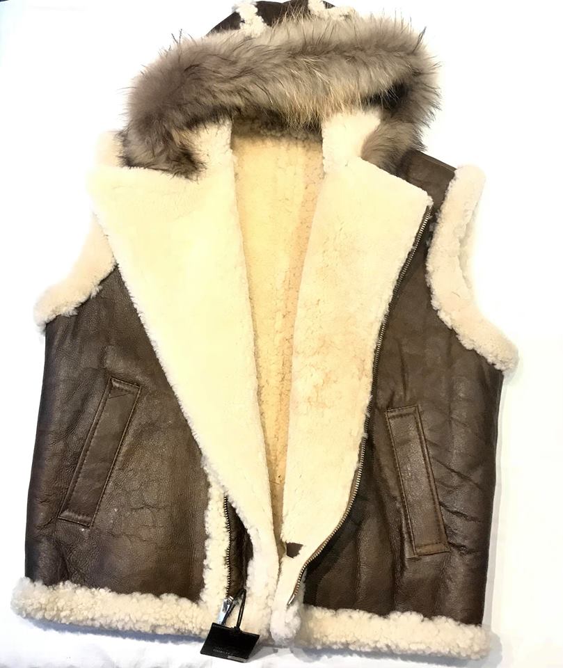 Jakewood Brown Shearling Fox Collar Vest - Image 3