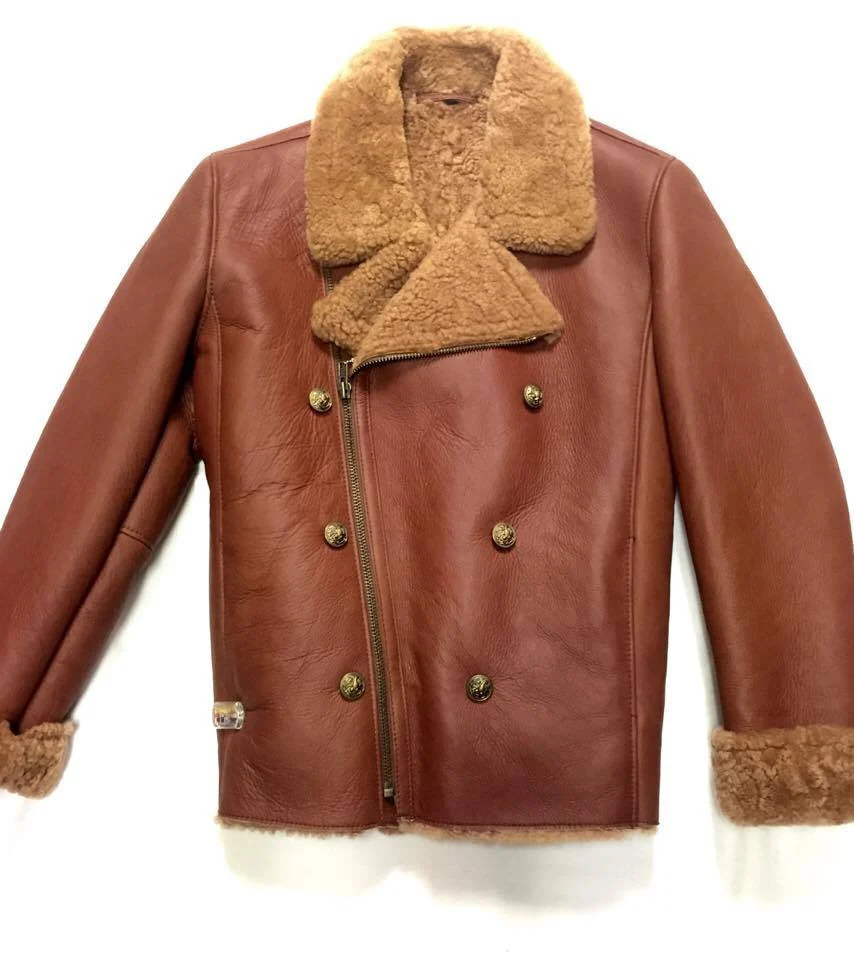 Jakewood Brown Double Breast Biker Style Shearling - Image 2