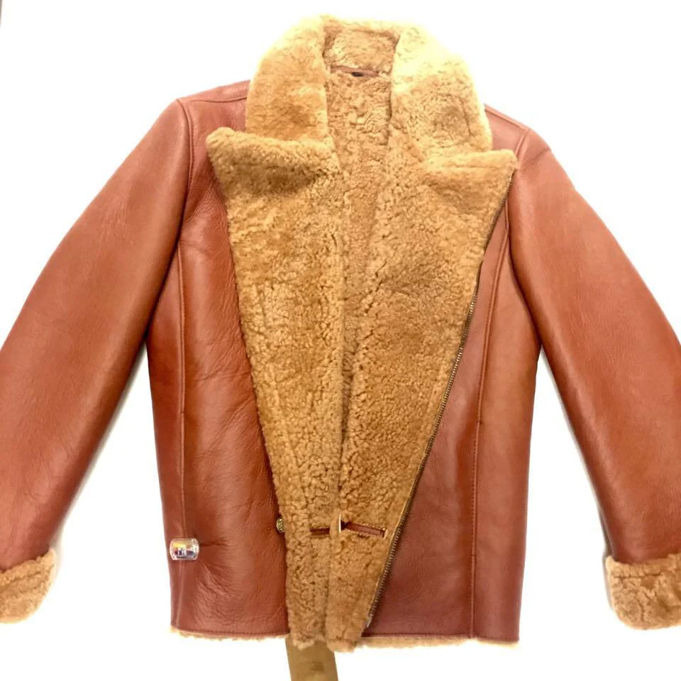 Jakewood Brown Double Breast Biker Style Shearling - Image 4