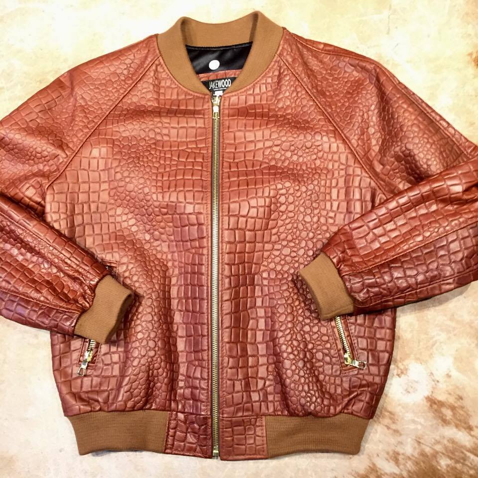 Jakewood Cognac Embossed Alligator Bomber Jacket - Image 3