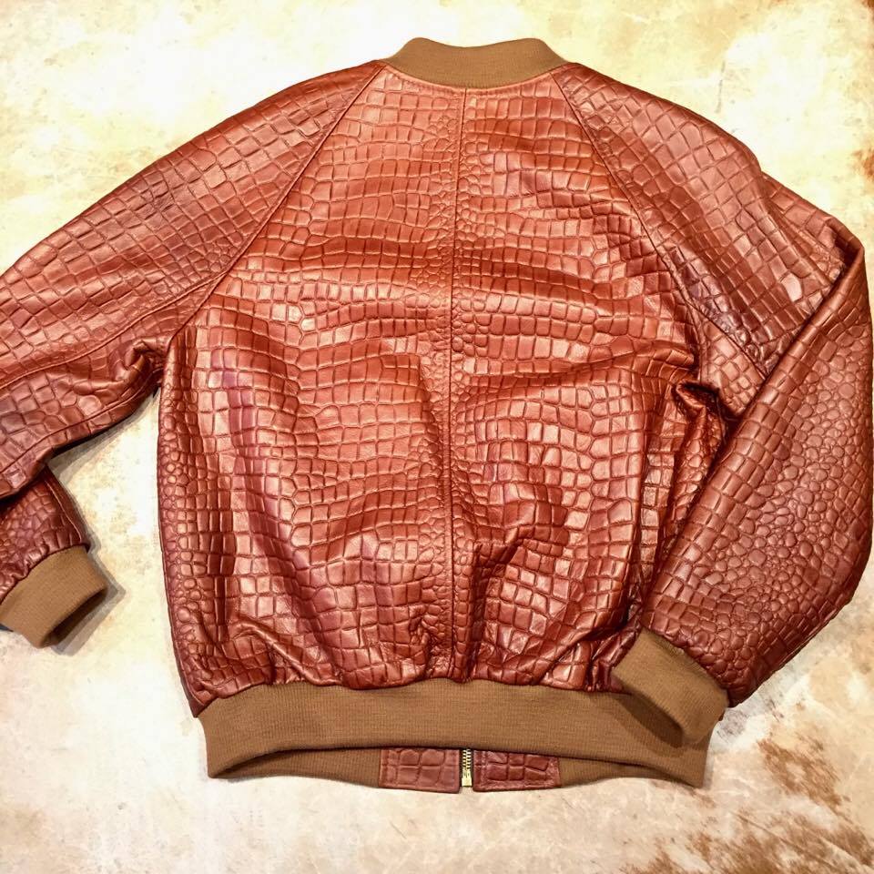 Jakewood Cognac Embossed Alligator Bomber Jacket - Image 4