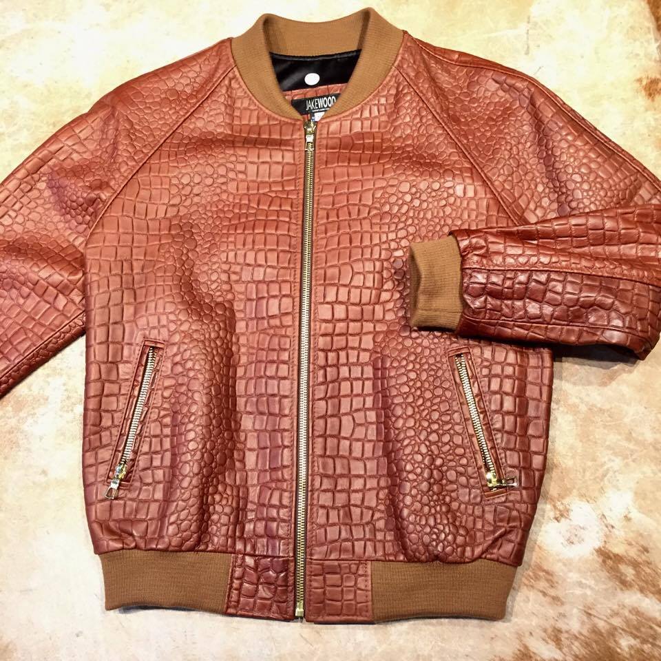 Jakewood Cognac Embossed Alligator Bomber Jacket - Image 5