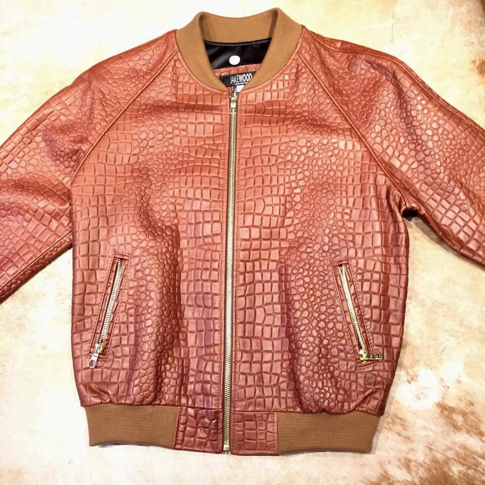 Jakewood Cognac Embossed Alligator Bomber Jacket - Image 6