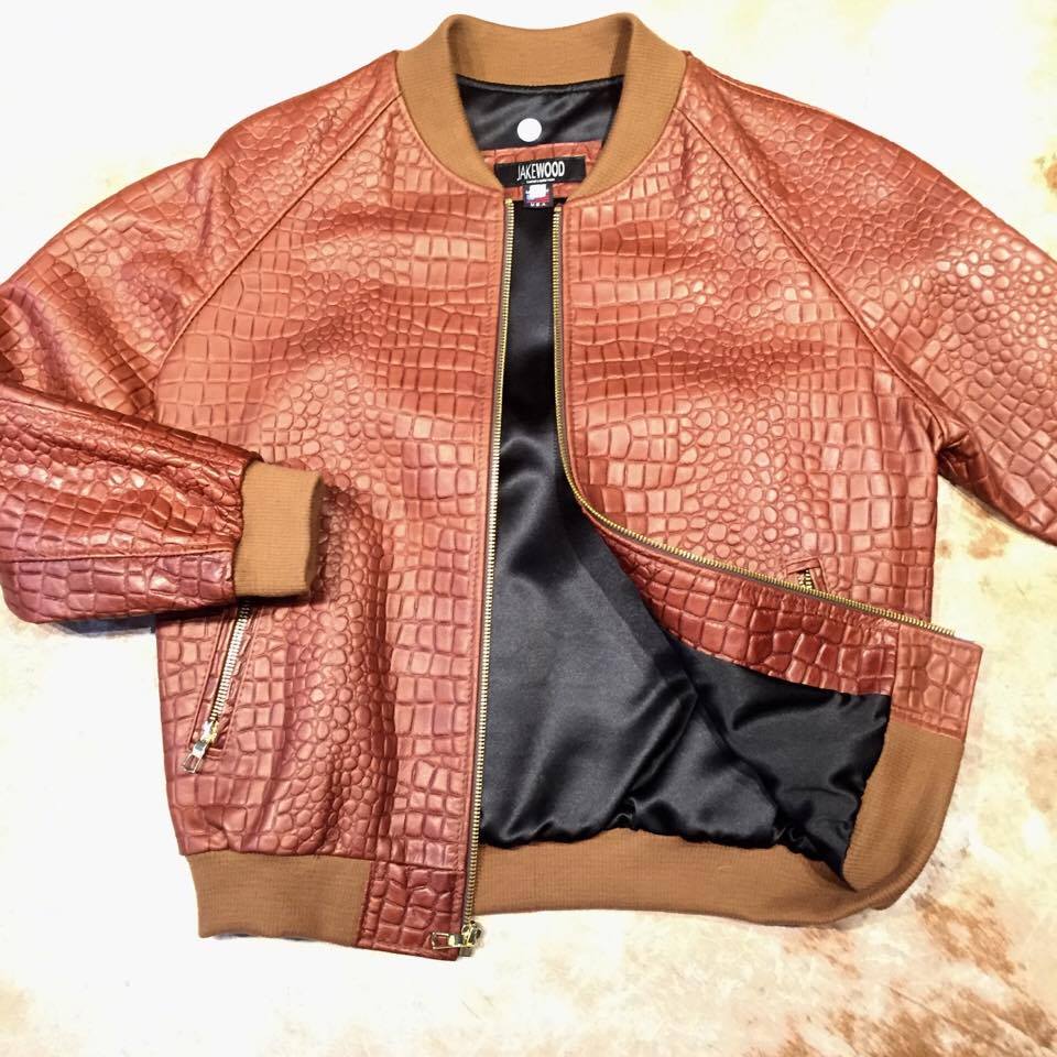 Jakewood Cognac Embossed Alligator Bomber Jacket - Image 7
