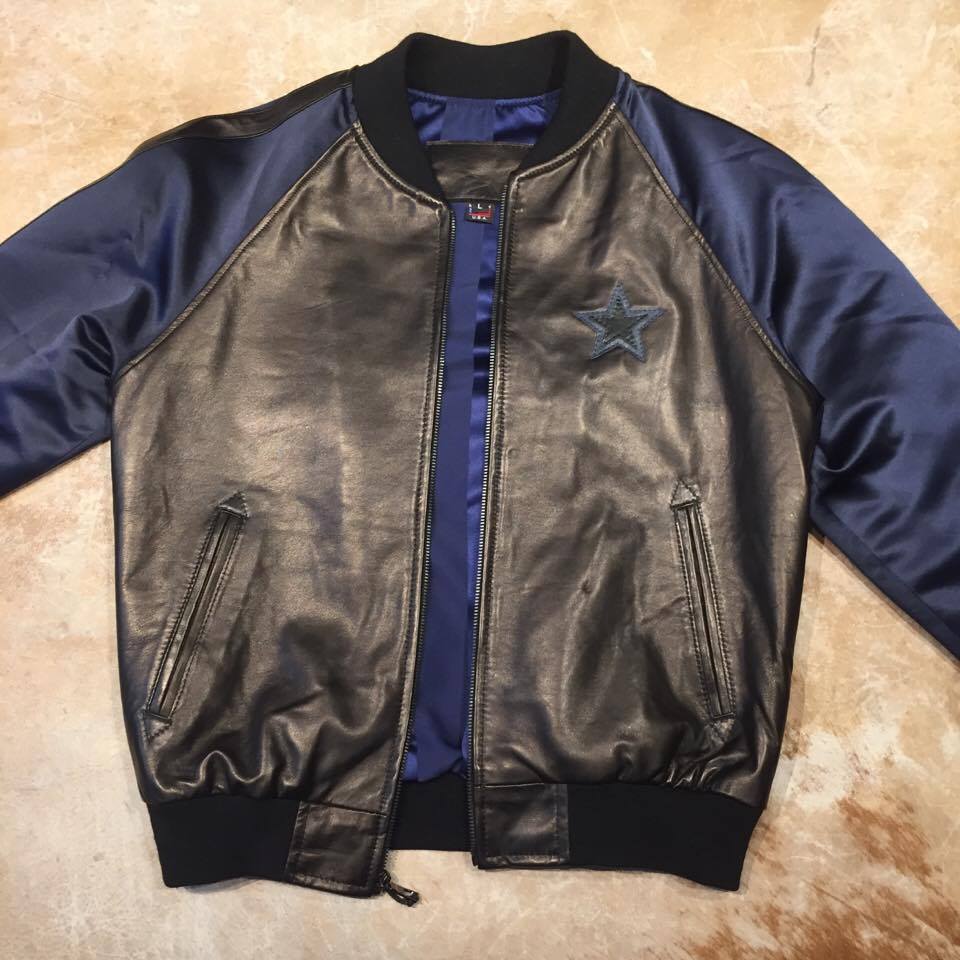 Jakewood Navy Striped Commander Lamb Bomber Jacket - Image 3