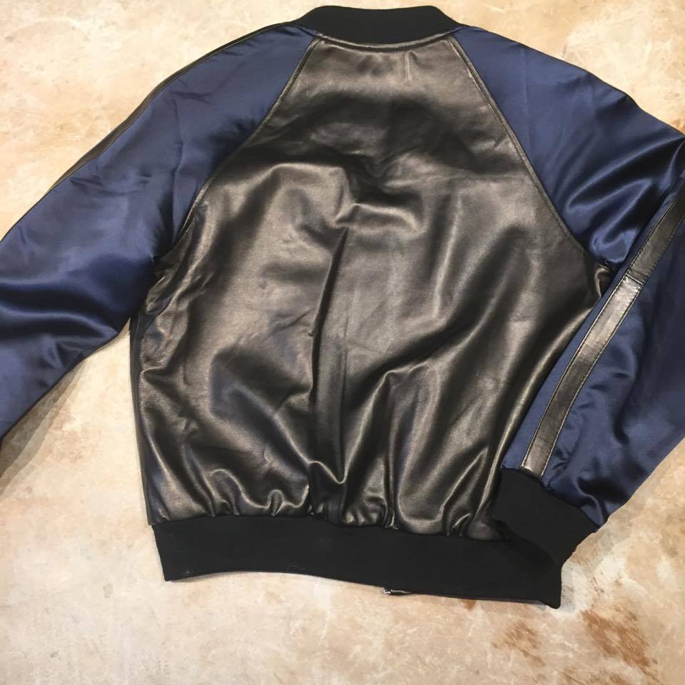Jakewood Navy Striped Commander Lamb Bomber Jacket - Image 6