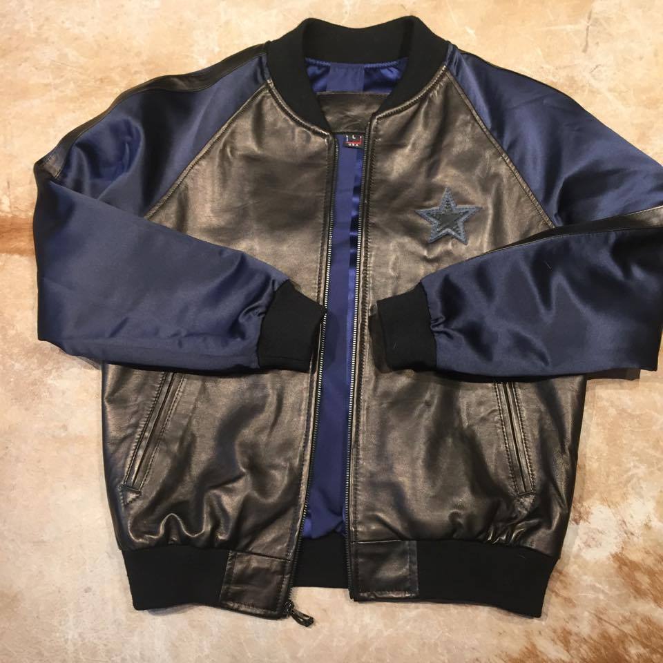 Jakewood Navy Striped Commander Lamb Bomber Jacket - Image 7