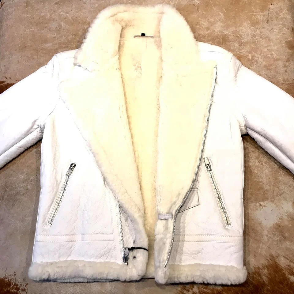 Jakewood - Shearling Racing Aviator White Jacket - Image 3