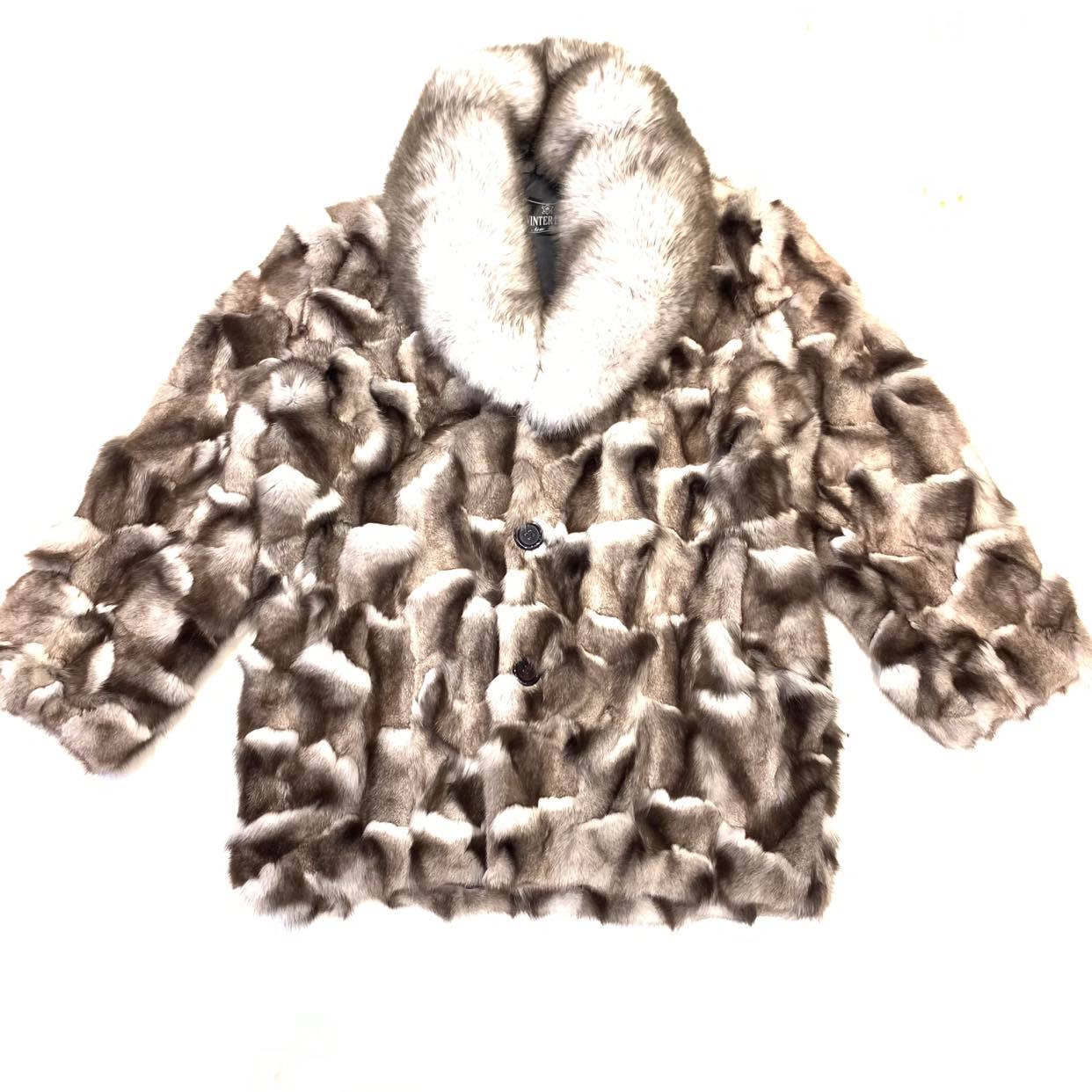 Kashani Men's Natural Blue Fox Diamond Cut Trench Fur Coat
