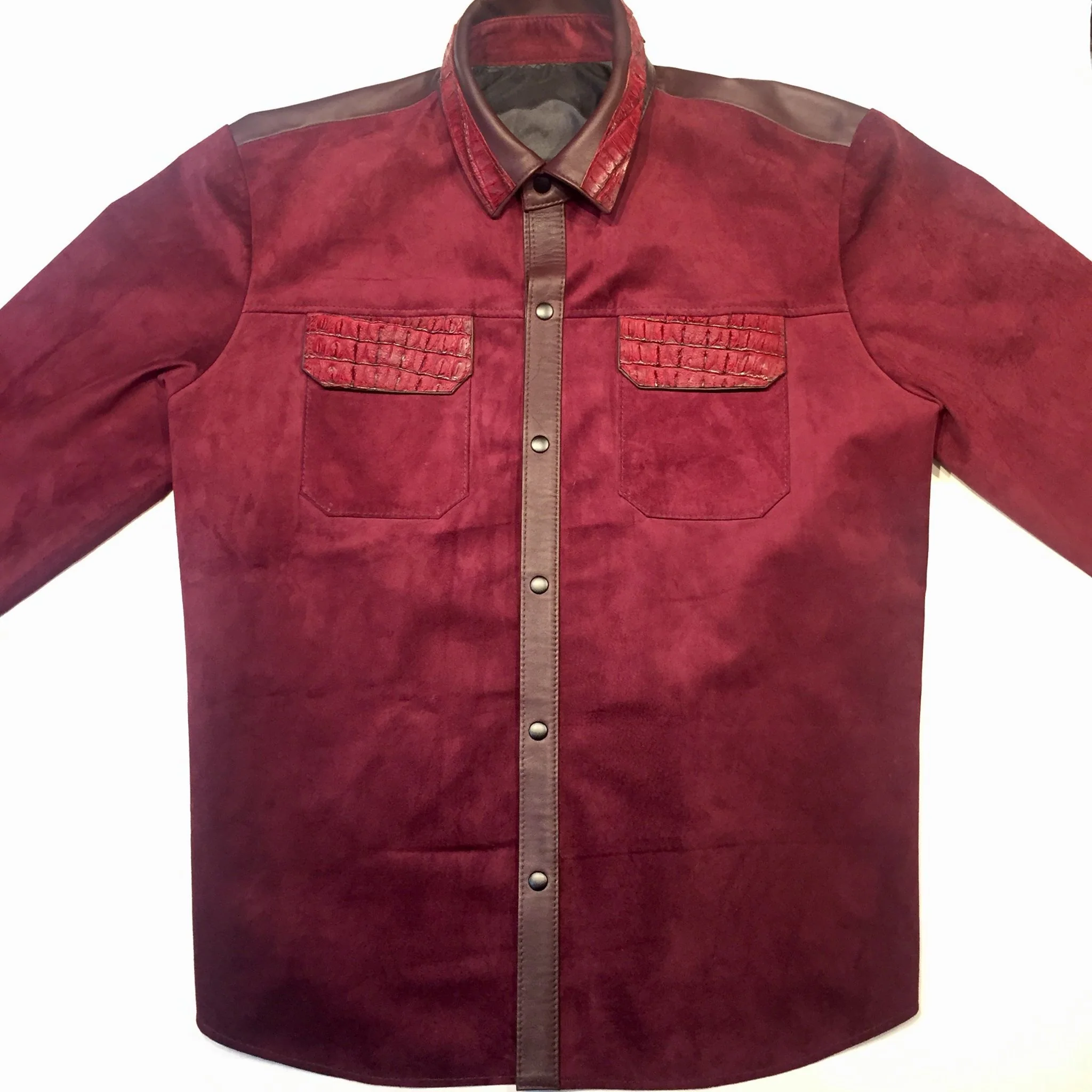Kashani Alligator Deep Wine Suede Button Up Shirt - Image 3