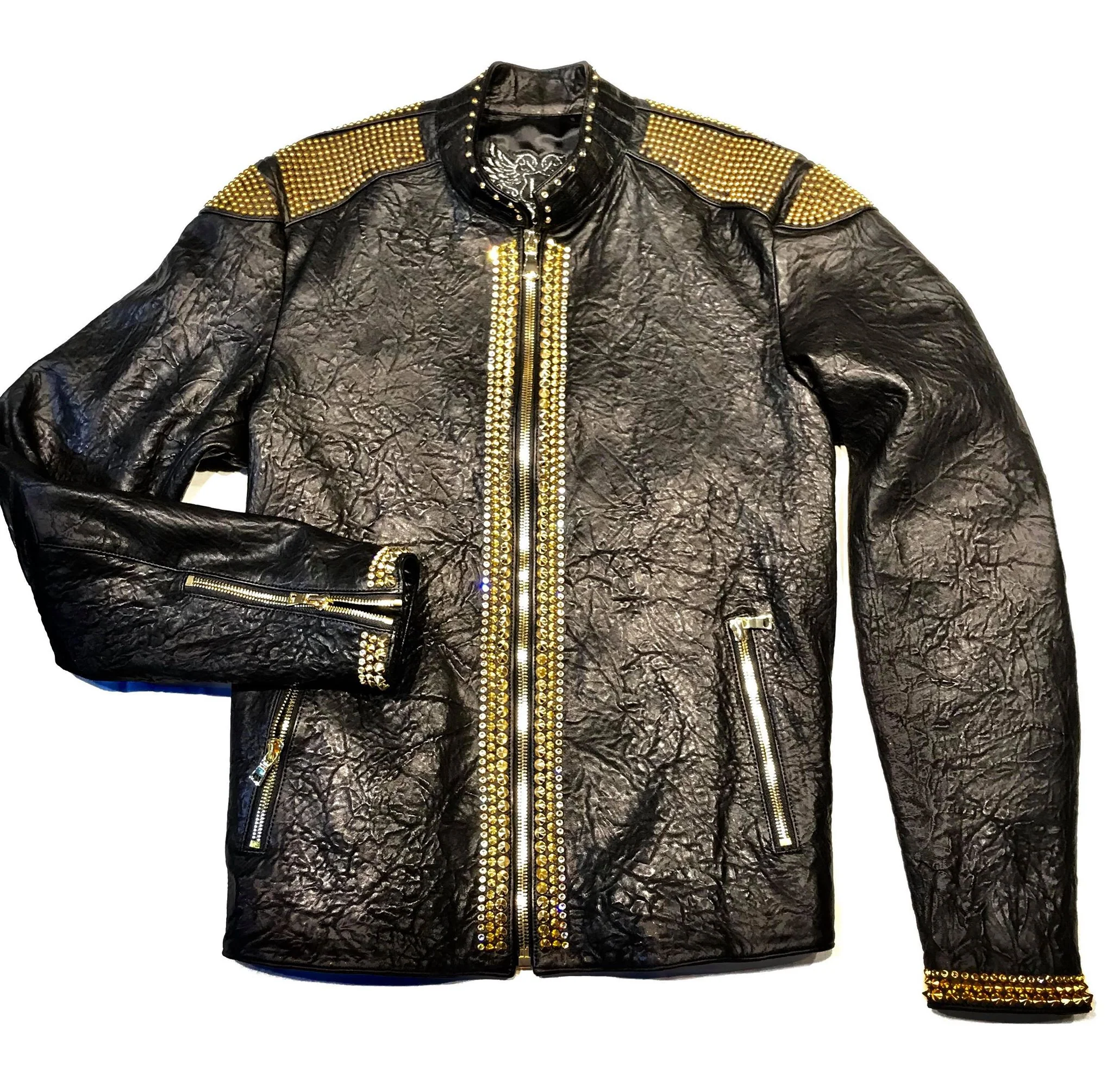 Kashani Alligator Studded Swarovski Lambskin Bomber Jacket - Image 10