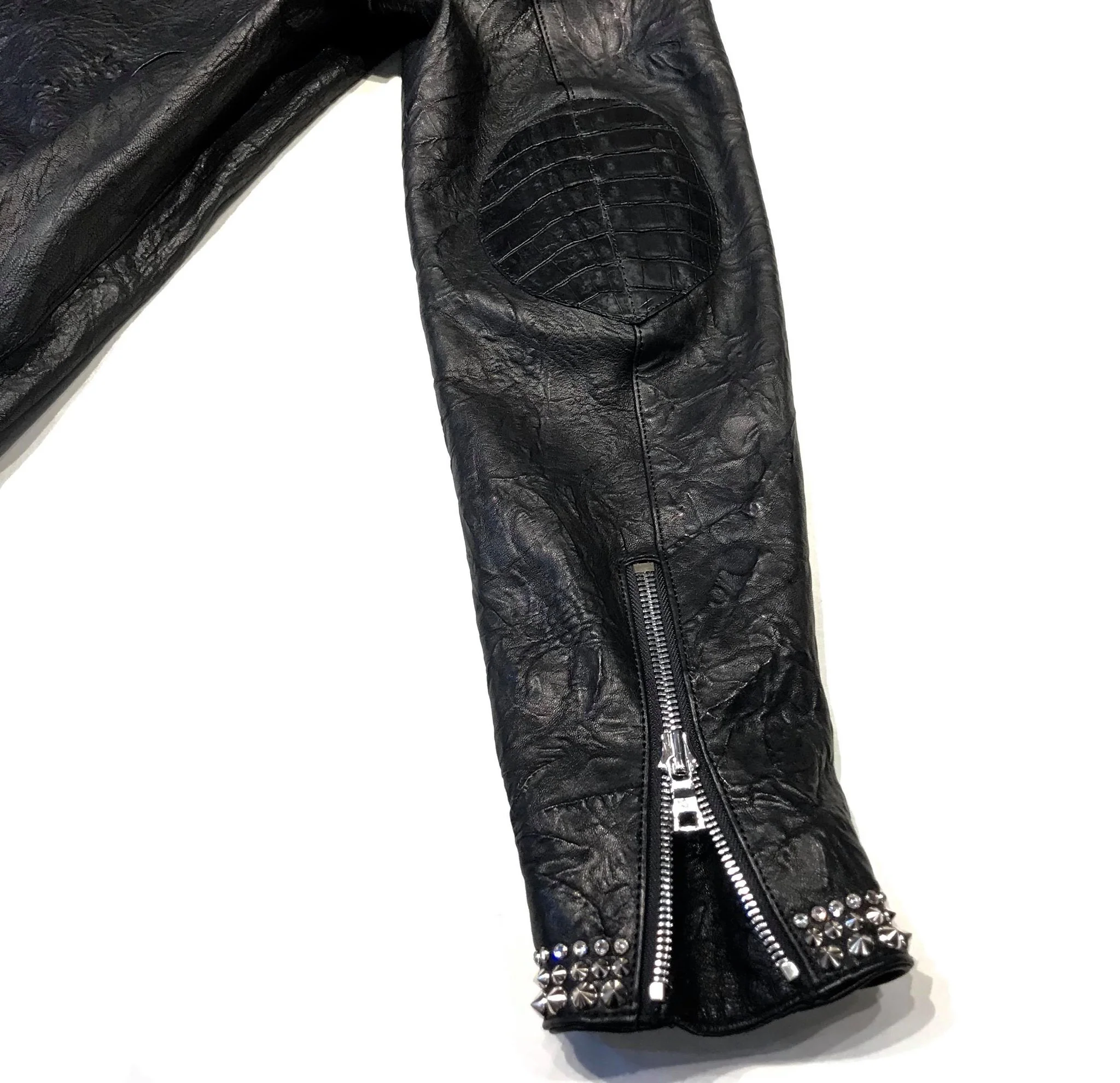 Kashani Alligator Studded Swarovski Lambskin Bomber Jacket - Image 12