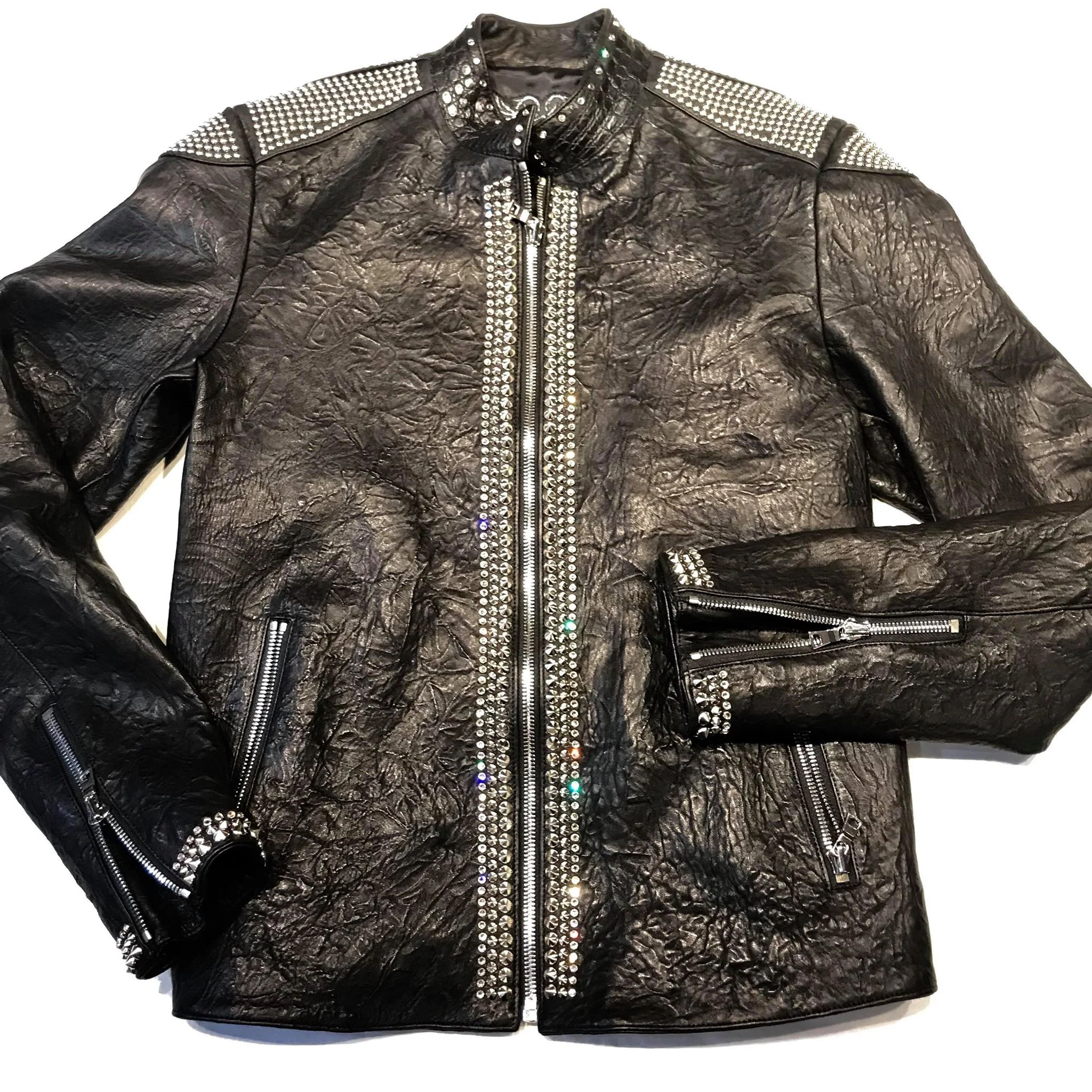 Kashani Alligator Studded Swarovski Lambskin Bomber Jacket - Image 15