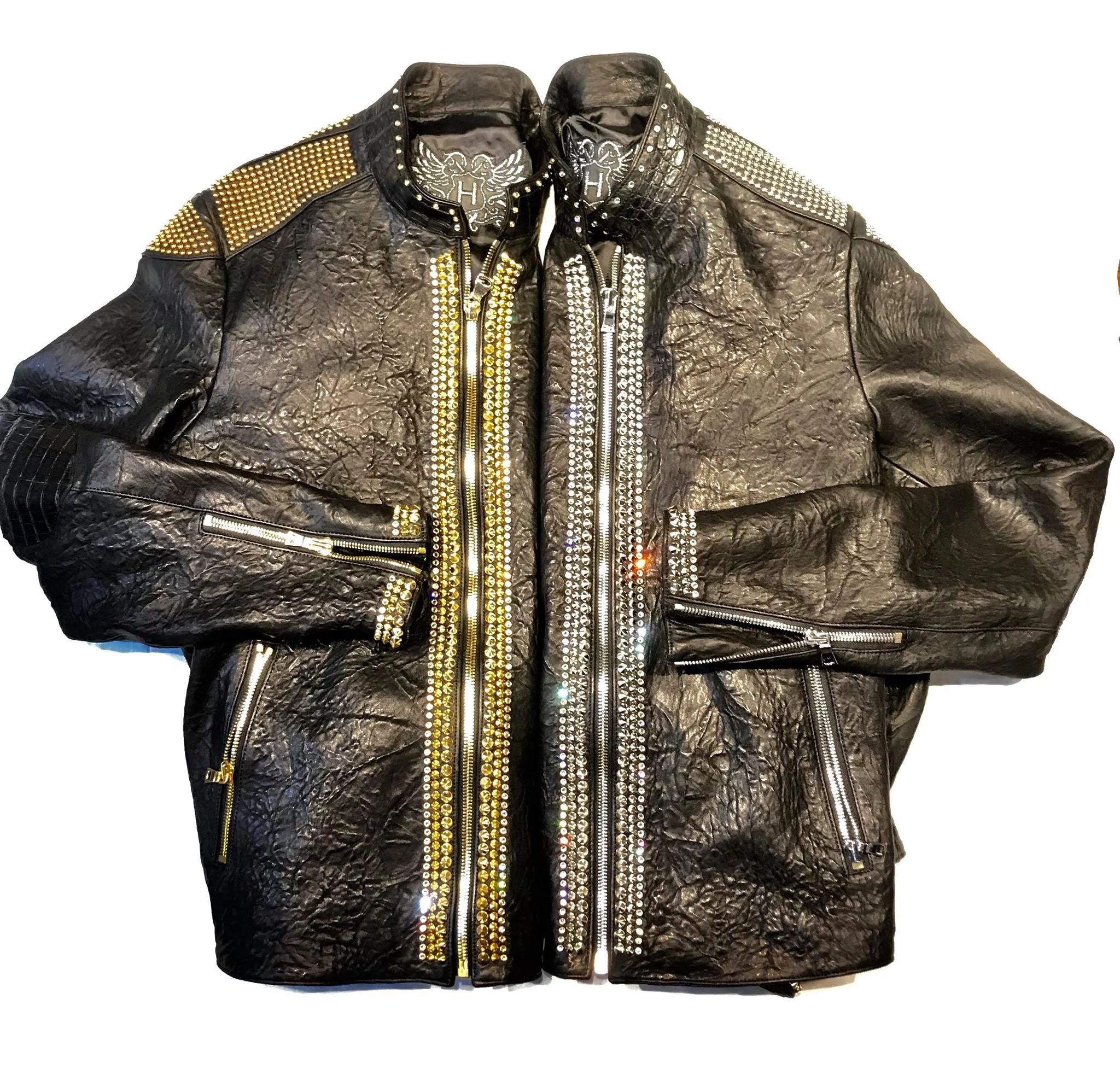 Kashani Alligator Studded Swarovski Lambskin Bomber Jacket - Image 3