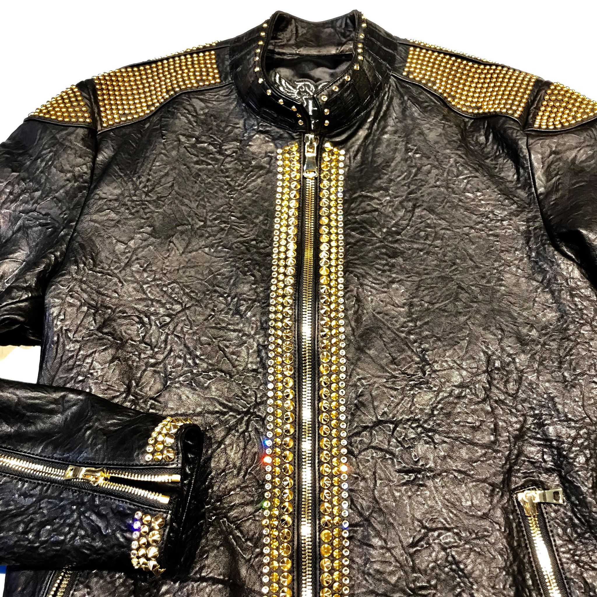Kashani Alligator Studded Swarovski Lambskin Bomber Jacket - Image 6