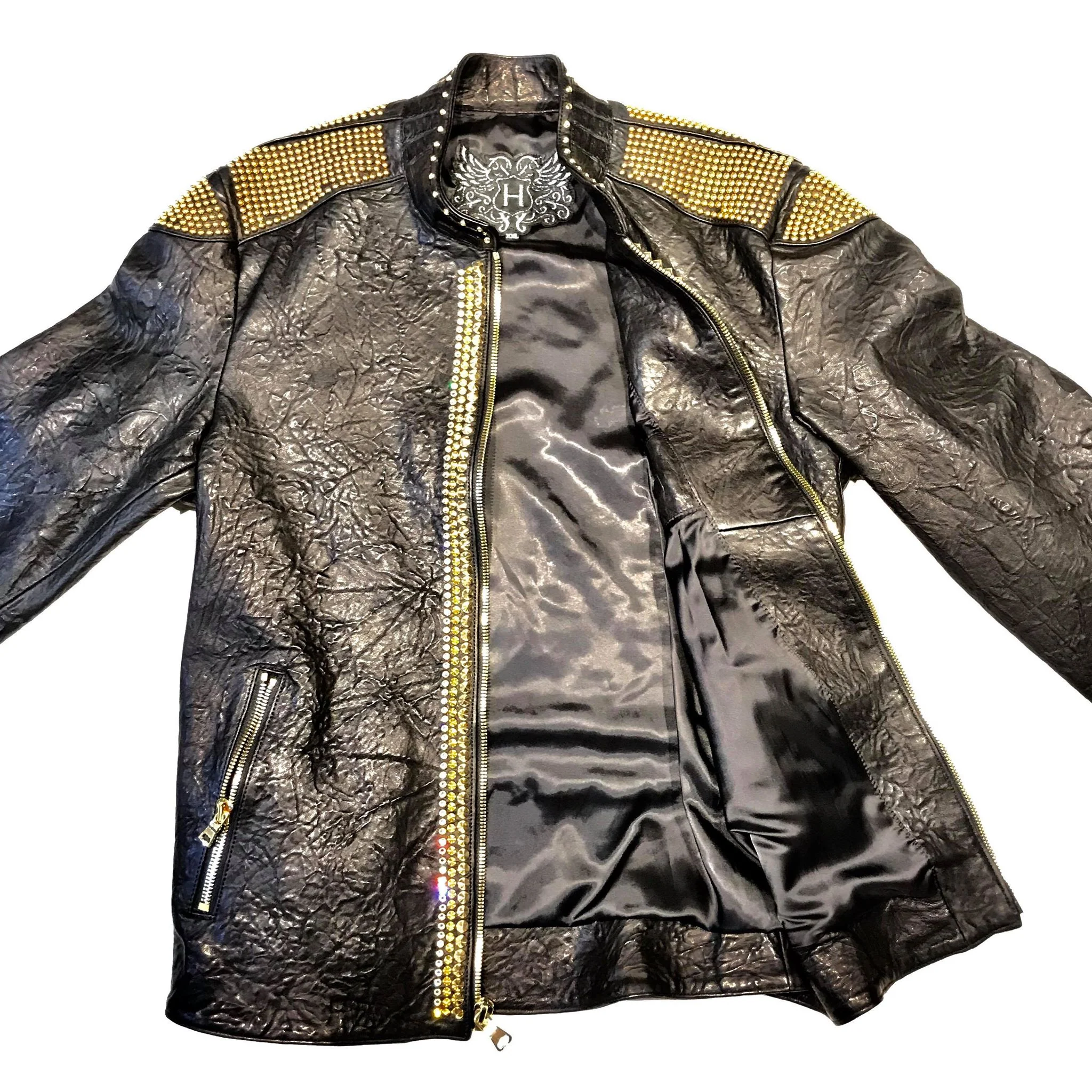 Kashani Alligator Studded Swarovski Lambskin Bomber Jacket - Image 7