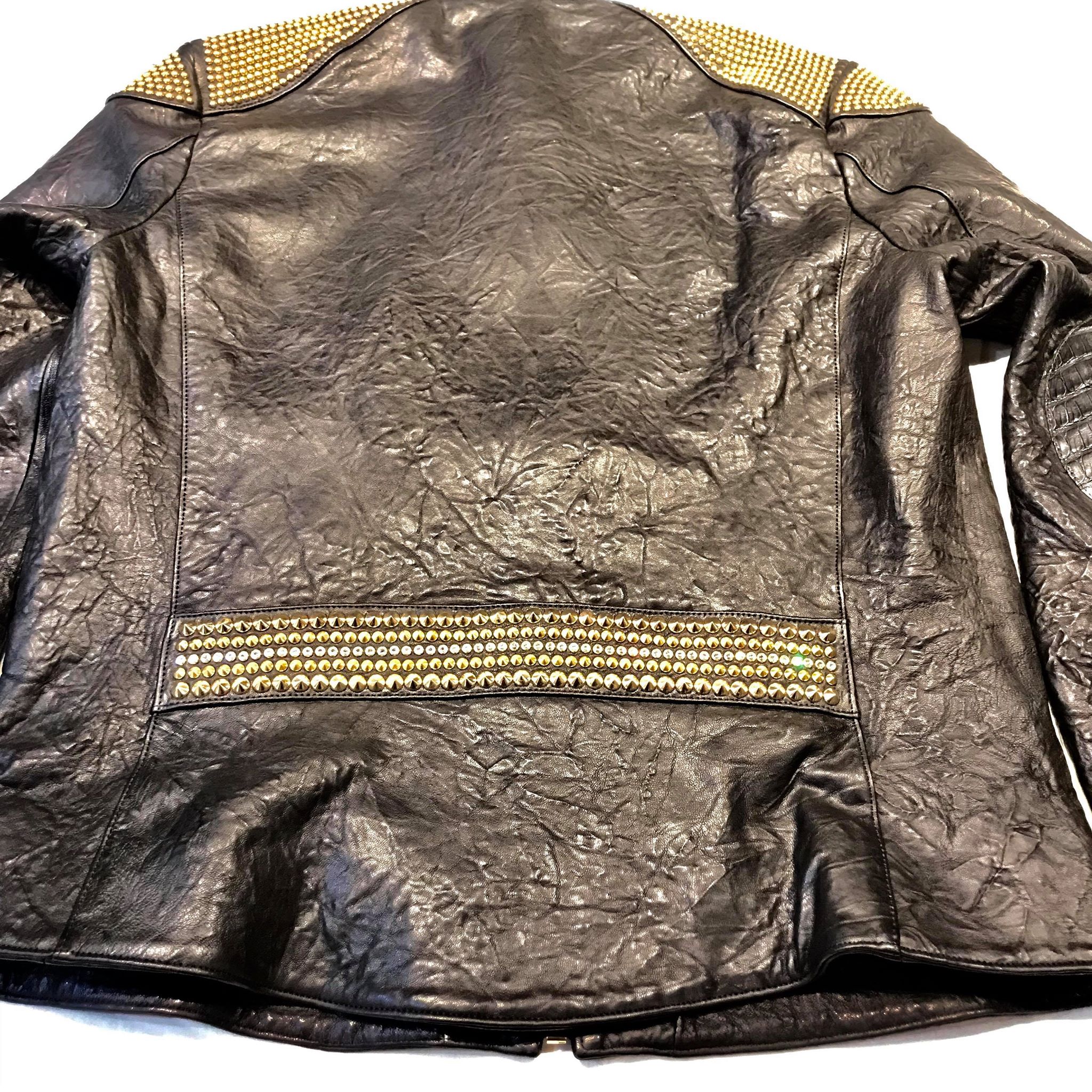 Kashani Alligator Studded Swarovski Lambskin Bomber Jacket - Image 8
