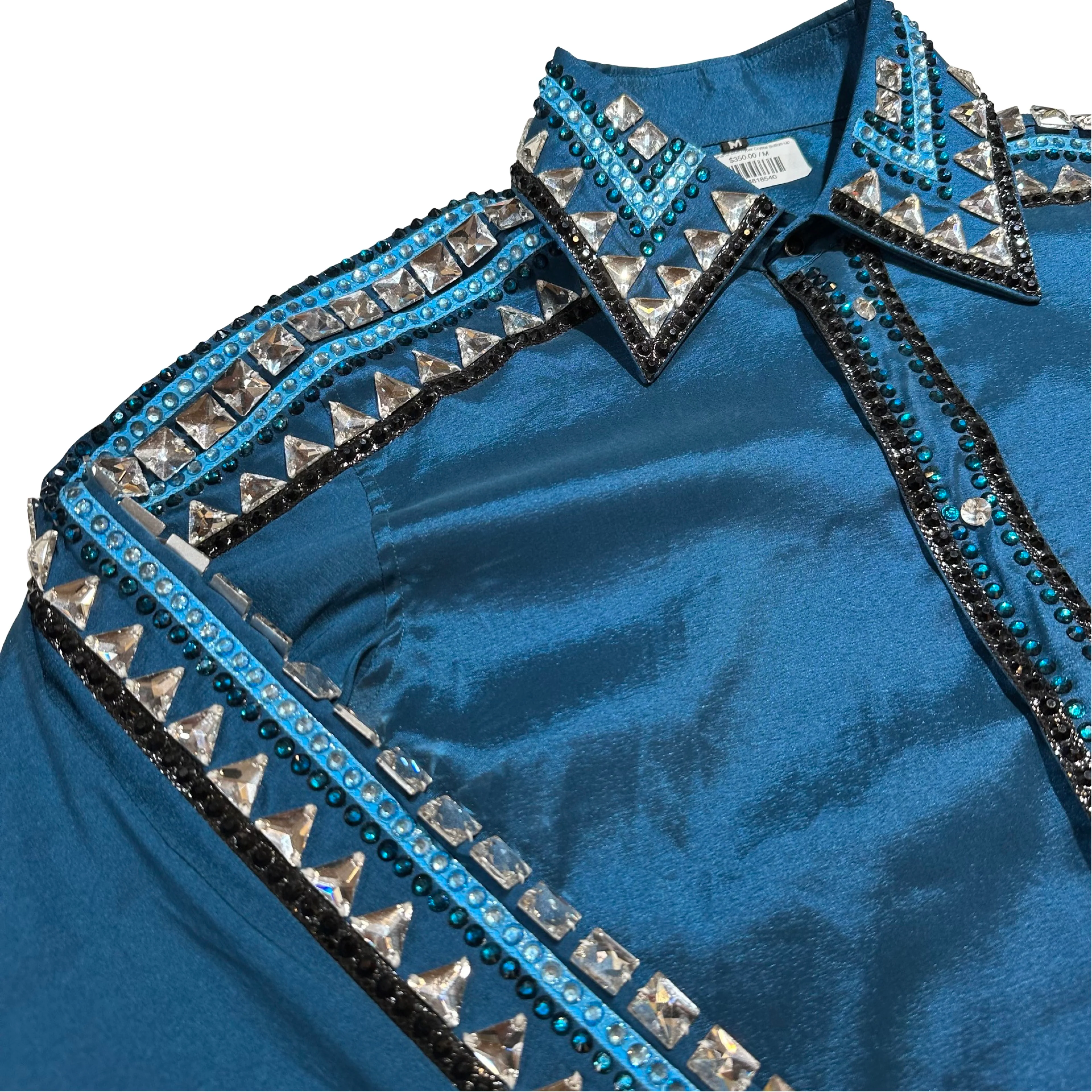 Kashani Bahama Blue Hyper Crystal Button-Up Zip Shirt - Image 4