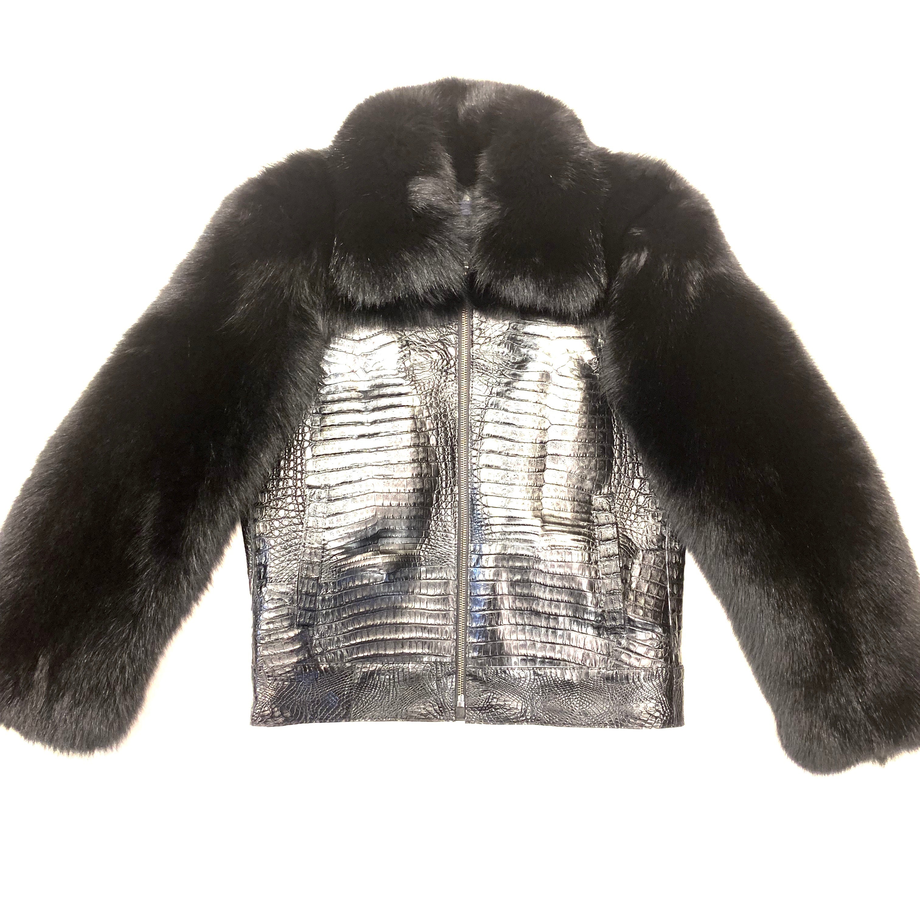 Kashani Black All Over Alligator Fox Sleeve Jacket - Image 4