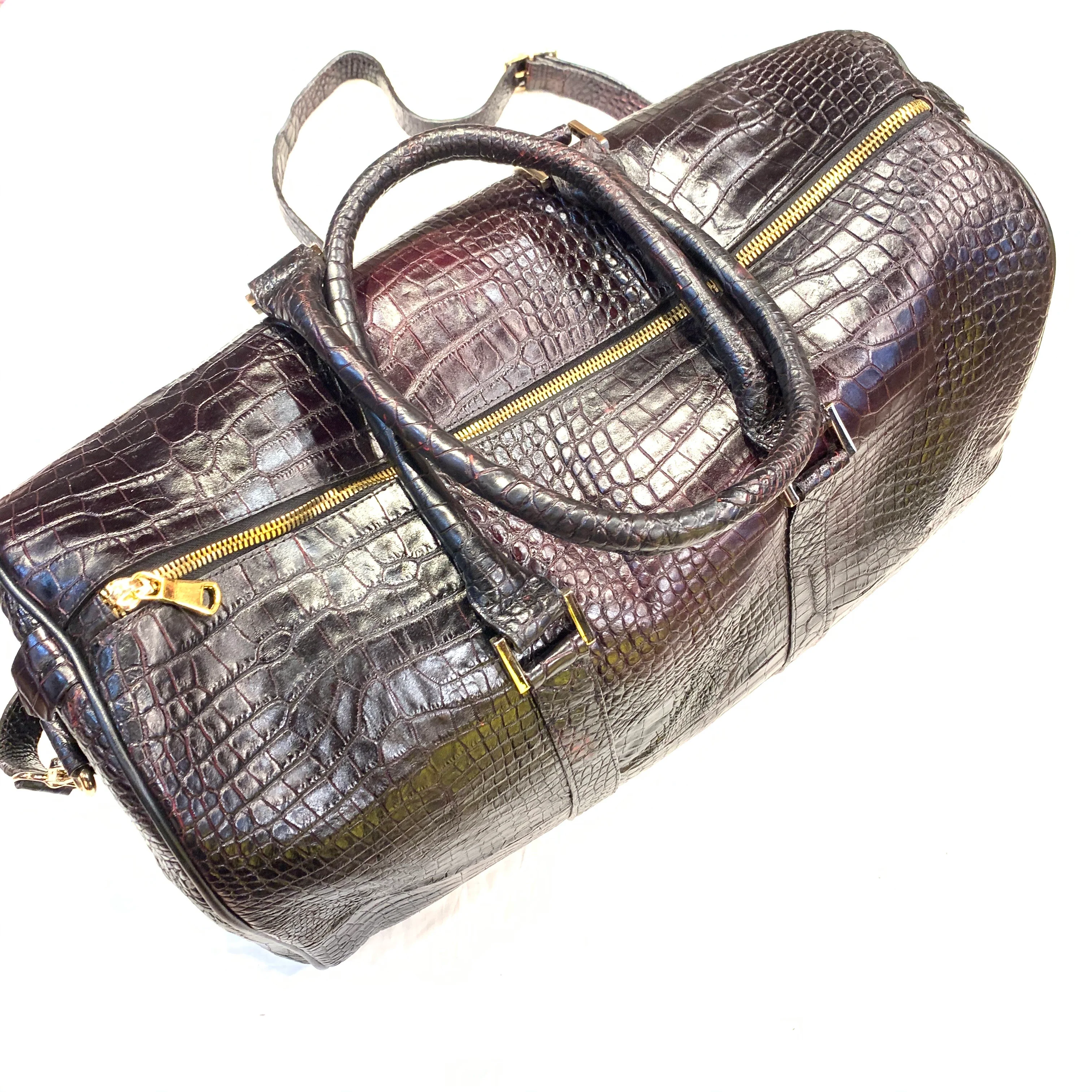 Kashani Black Cherry Full Alligator Body Duffle Bag - Image 2